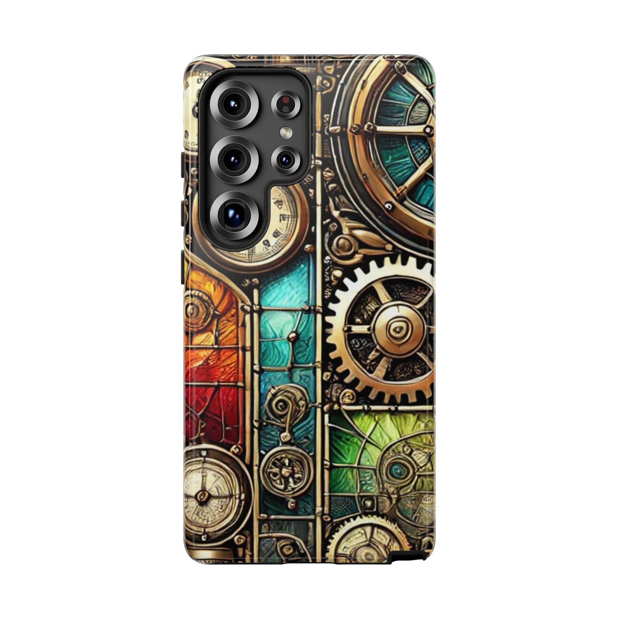 Steampunk Meets Stained Glass Android Case, Artistic Gear Design