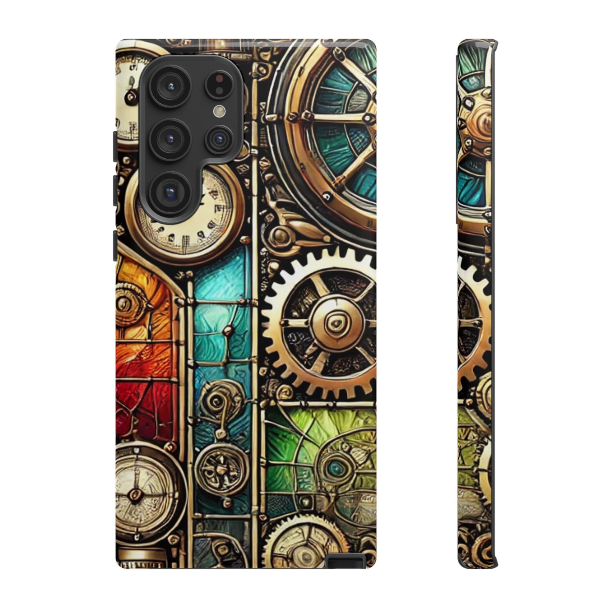 Steampunk Meets Stained Glass Android Case, Artistic Gear Design
