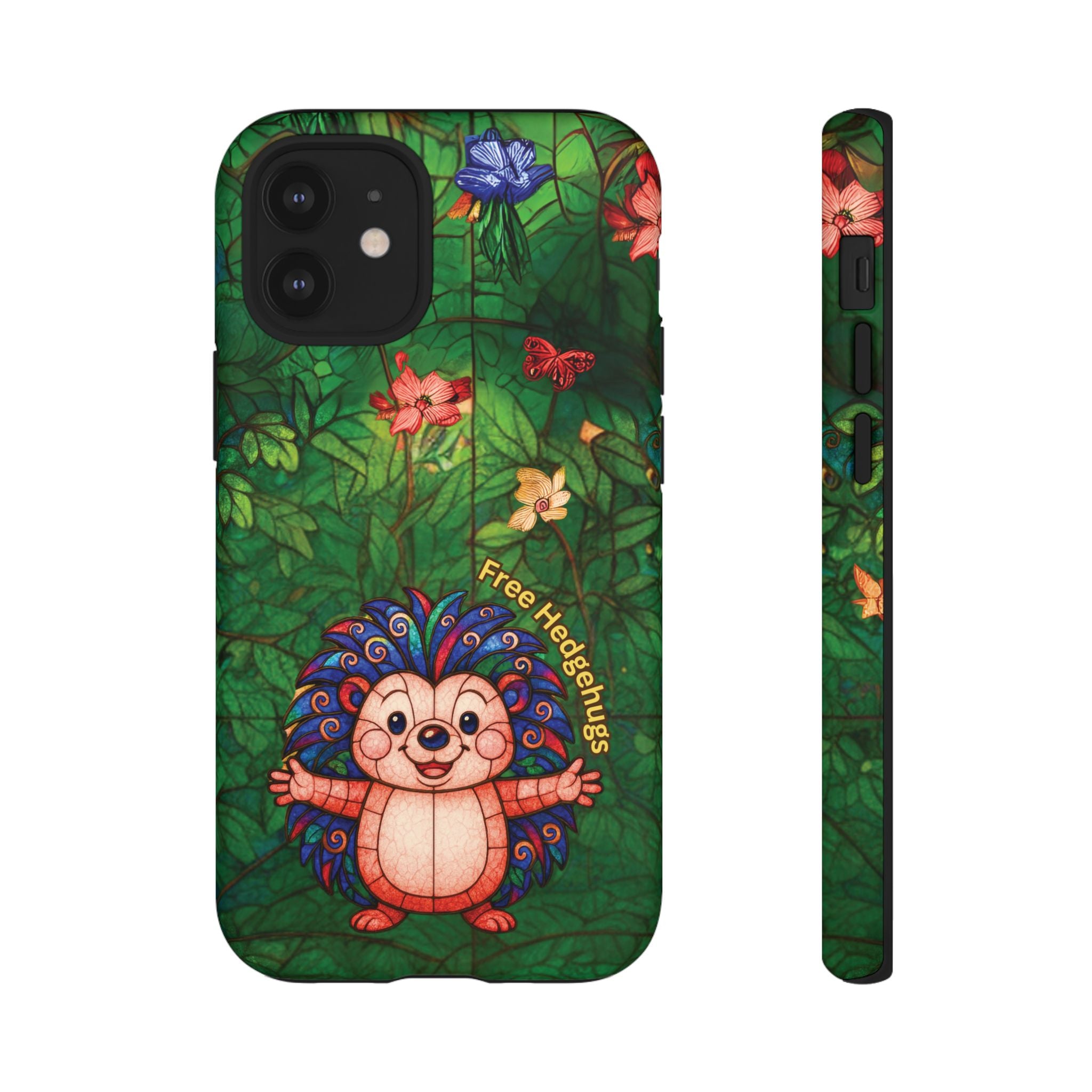 Stained Glass Hedgehog Phone Case – "Free Hedgehugs" Floral Design