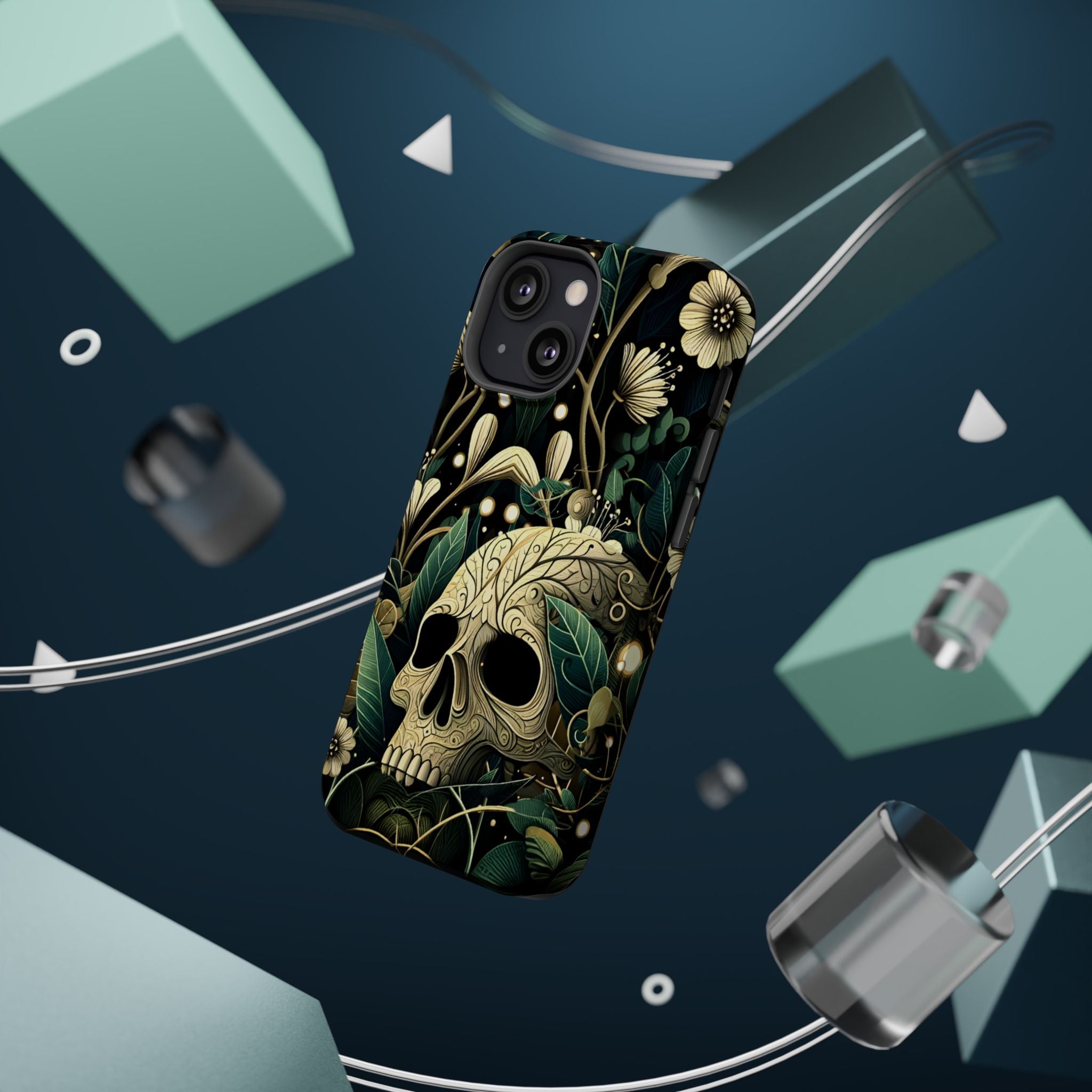 Floral Skull Phone Case – Botanical Gothic MagSafe-Compatible Cover