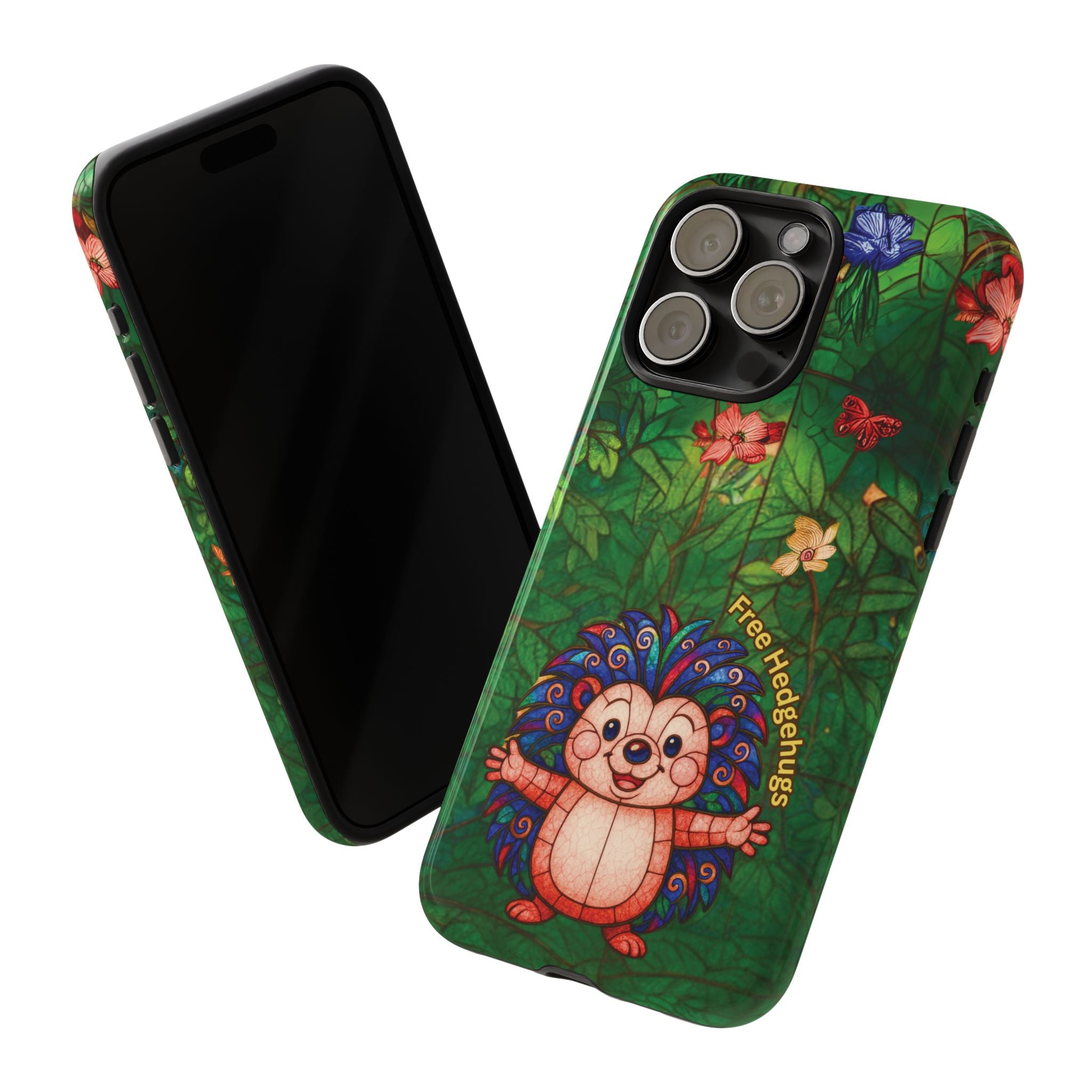 Stained Glass Hedgehog Phone Case – "Free Hedgehugs" Floral Design