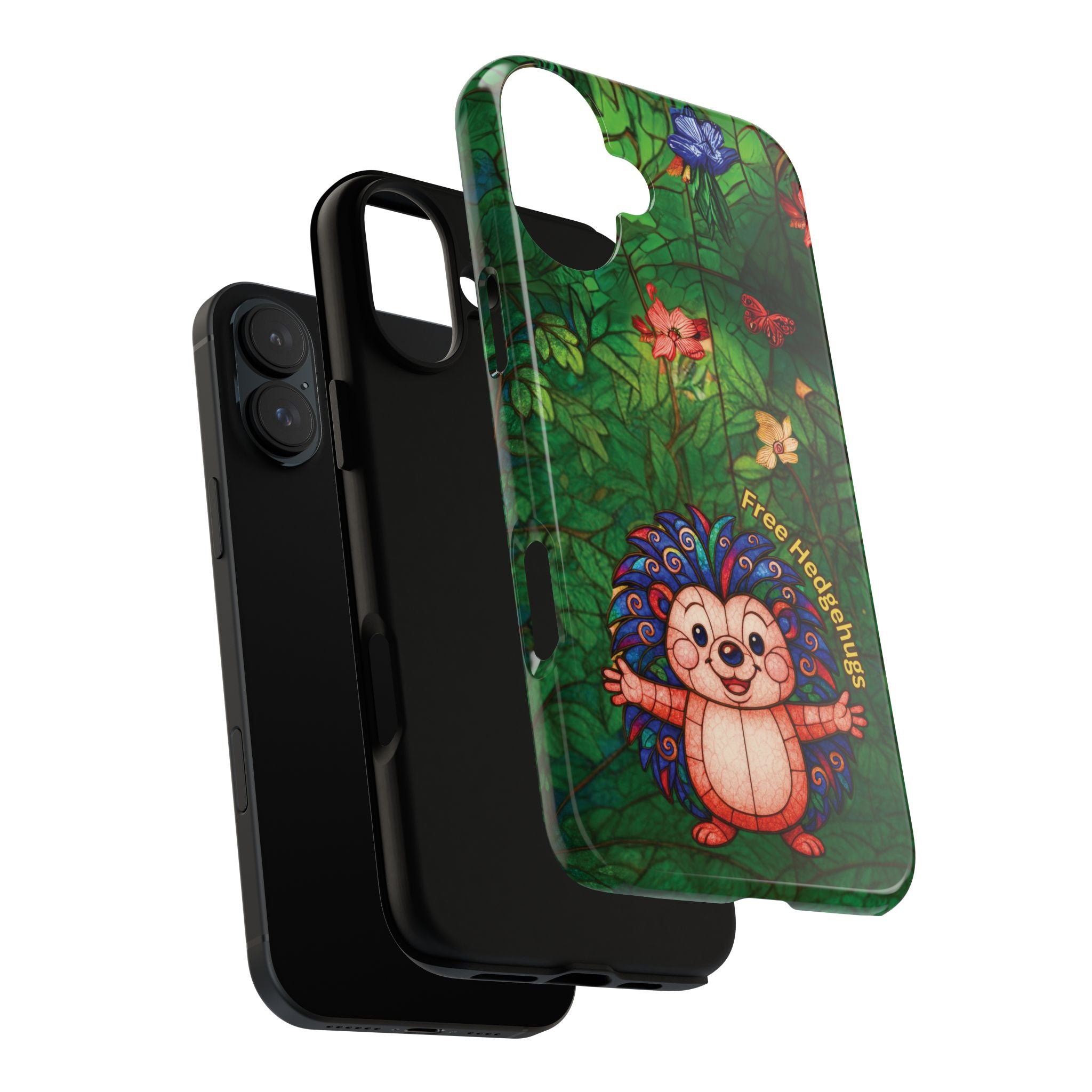 Stained Glass Hedgehog Phone Case – "Free Hedgehugs" Floral Design