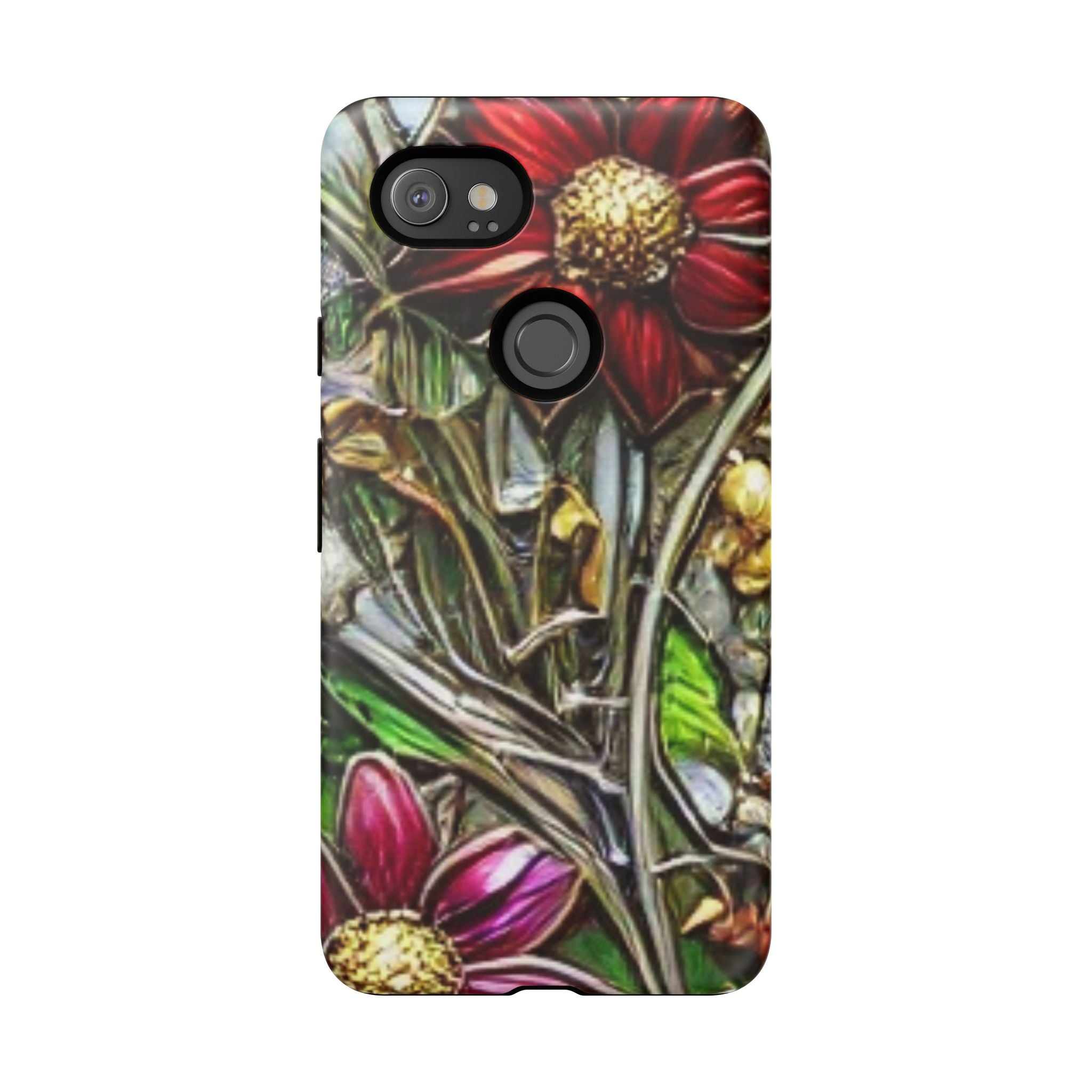 Floral Stained Glass Phone Case – Metallic Red & Purple Flower Design