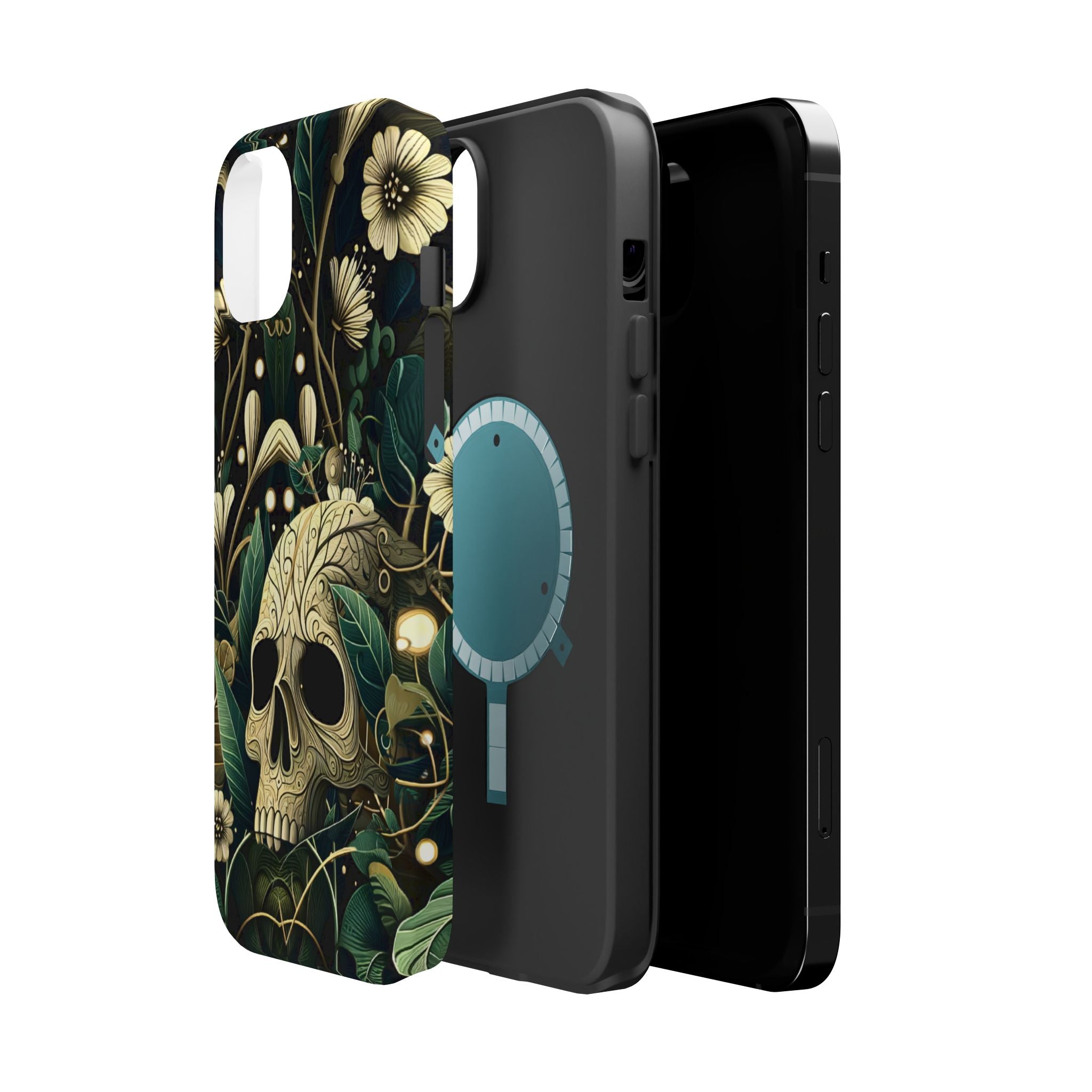 Floral Skull Phone Case – Botanical Gothic MagSafe-Compatible Cover