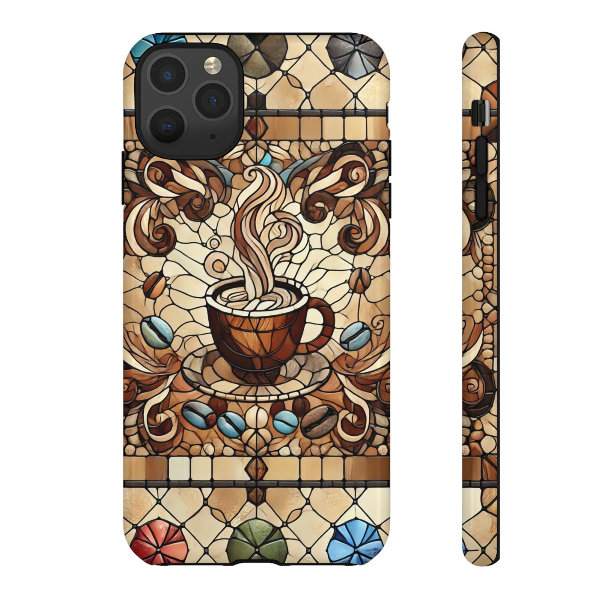 Stained Glass Coffee iPhone Case – Shockproof TPU, 3D Wrap Design