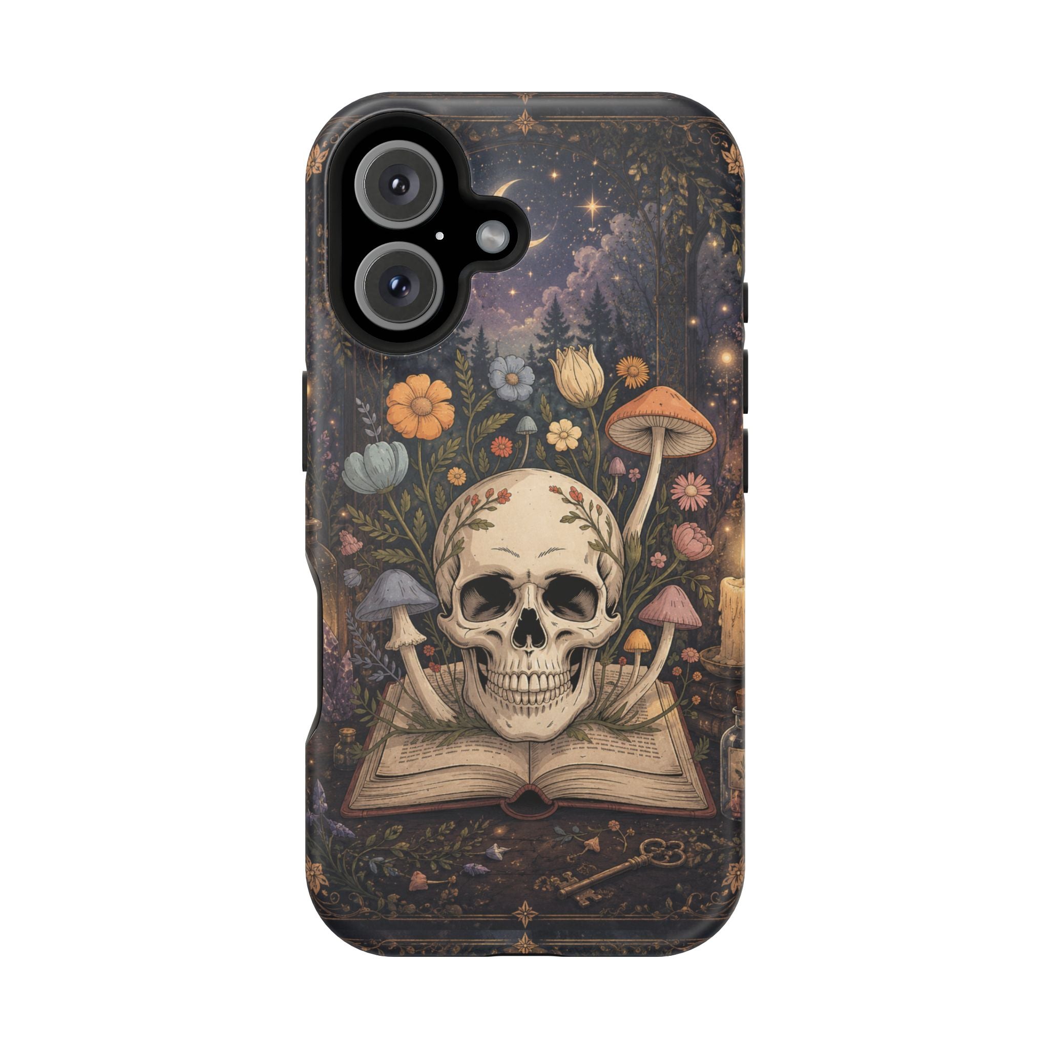 Skull & Mushroom Phone Case – Gothic MagSafe-Compatible Impact-Resistant Case