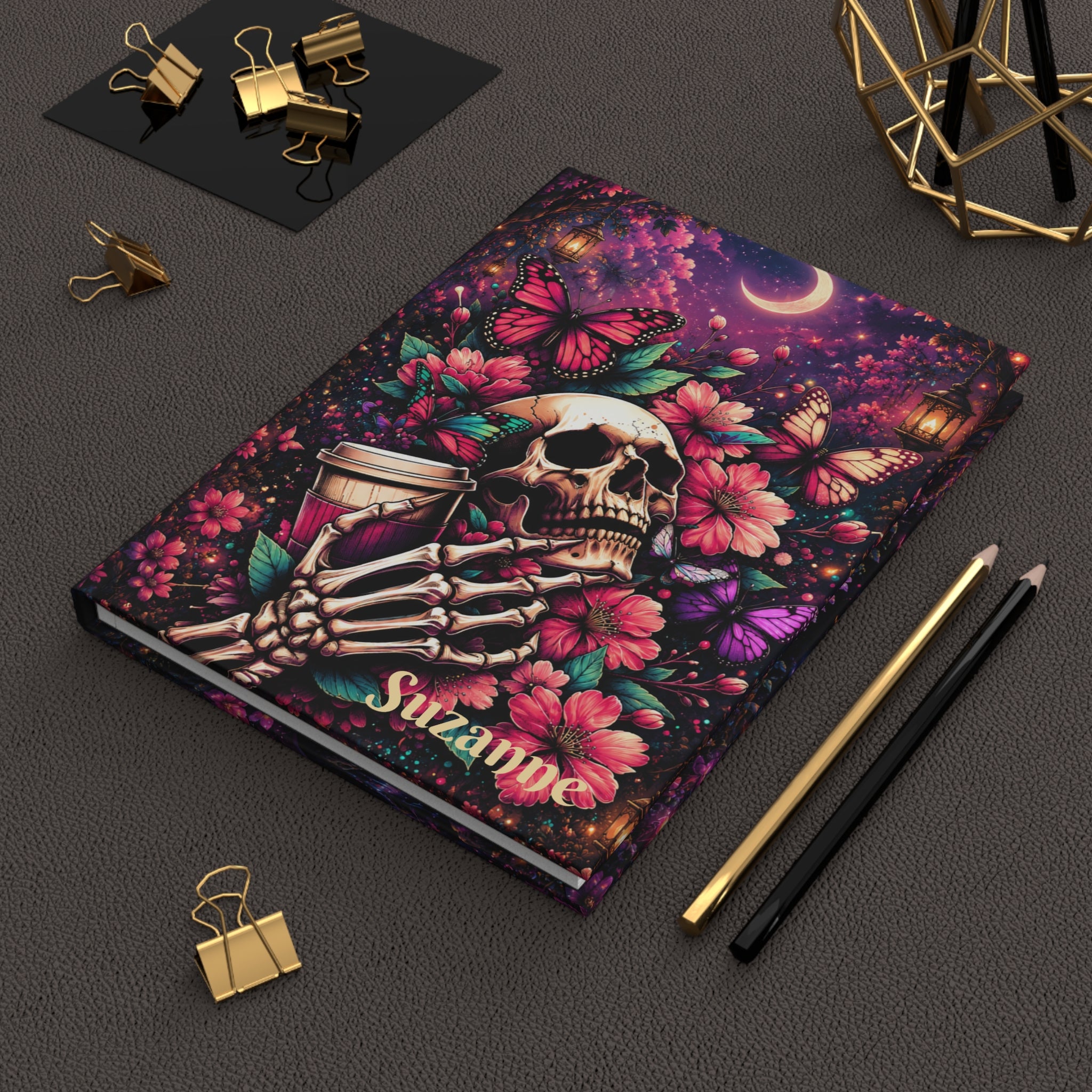 Personalized Floral Skull & Butterfly Journal — Custom Name Hardcover Notebook | Lined Pages, Witchy Gothic Gift