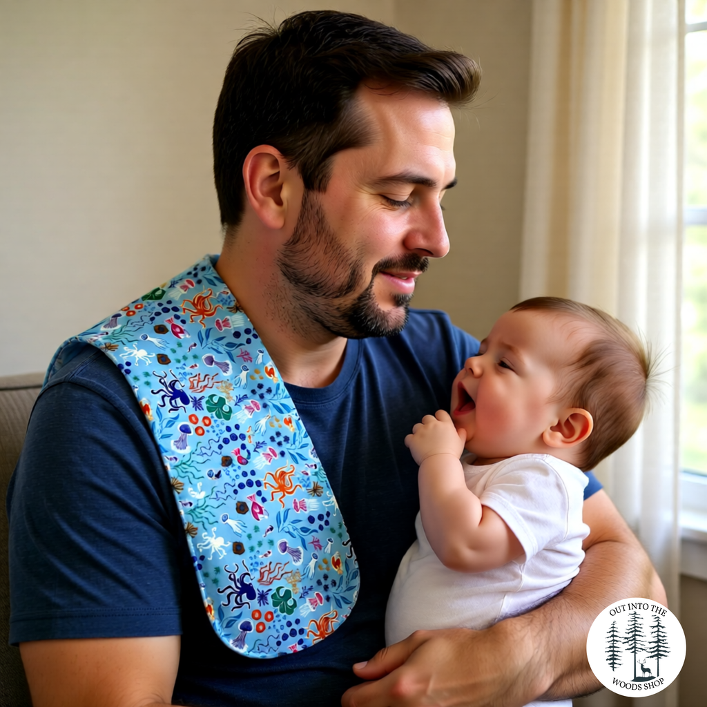 Blue Glow in the Dark Ocean Baby Gift Set – Handmade Bib, Burp Cloth & Pacifier Holder for Newborns (0–3 Months)