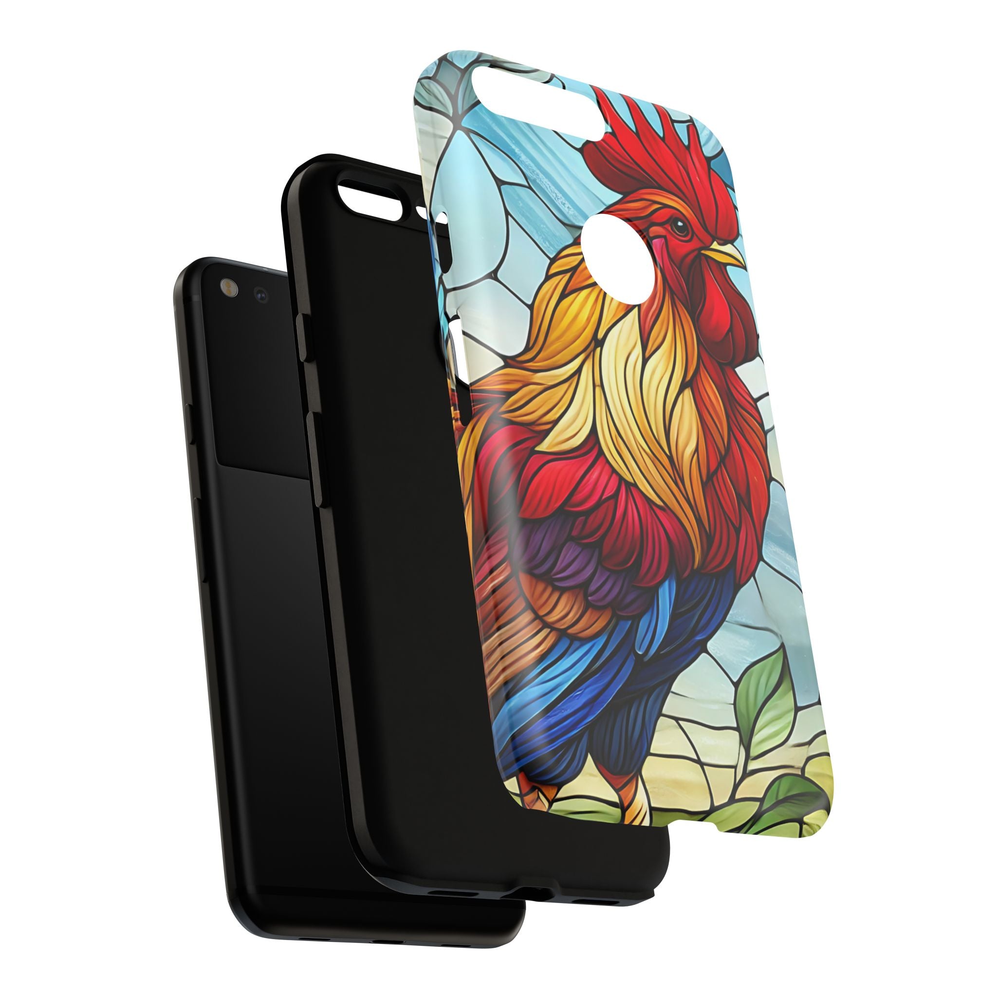 Rooster Faux Stained Glass Phone Case – 3D Full-Wrap Protective Cover with TPU Liner