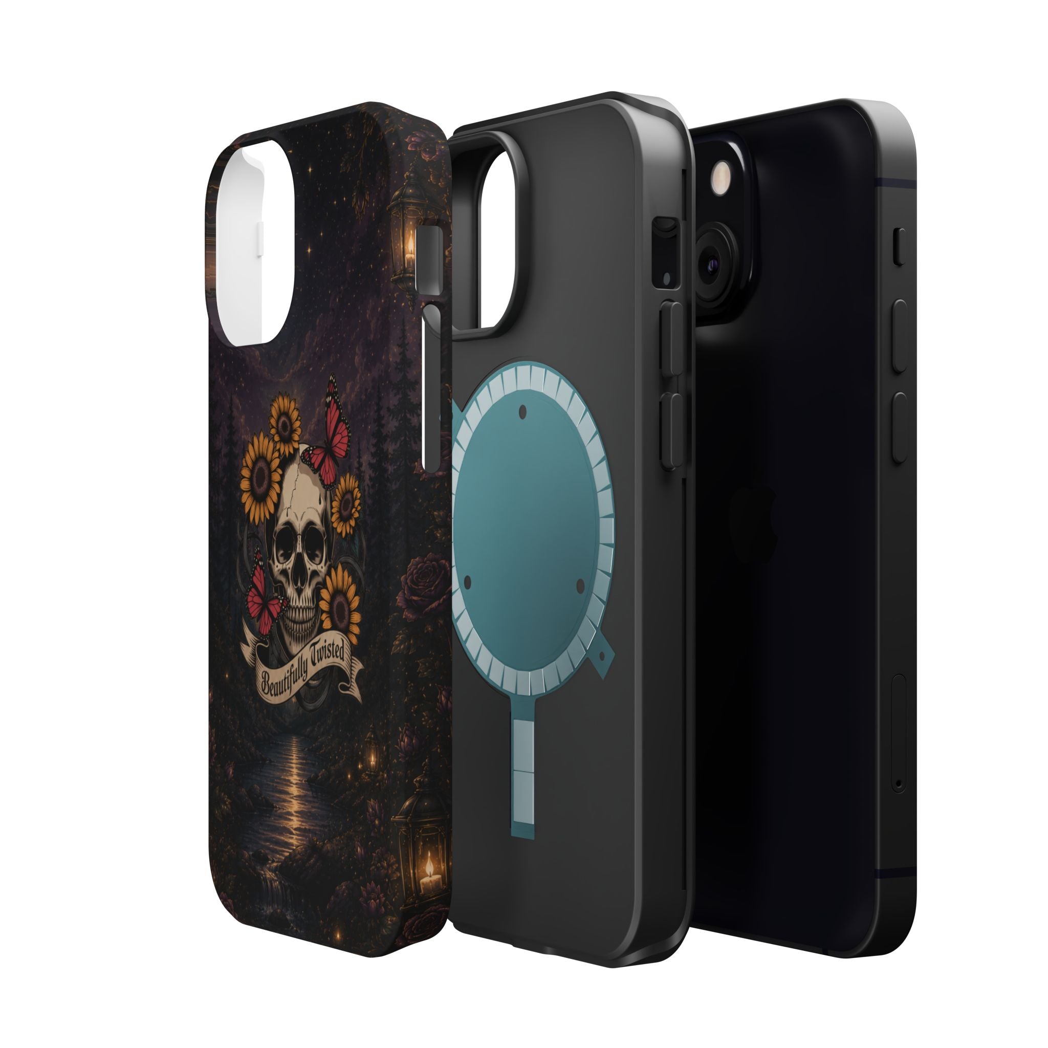 Skull, Sunflowers & Butterflies Phone Case – "Beautifully Twisted" MagSafe Cover