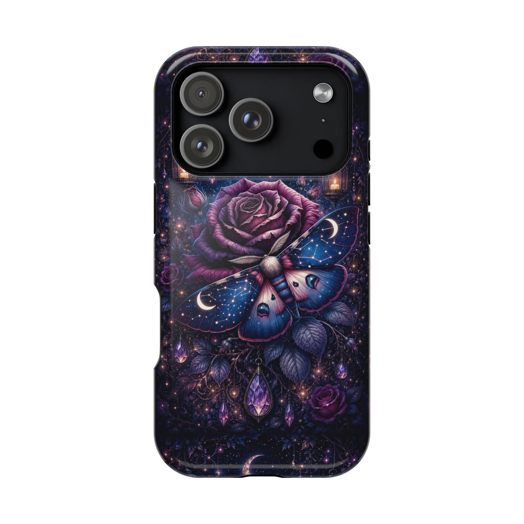 Mystical Rose & Moth Phone Case – Floral MagSafe-Compatible Cover
