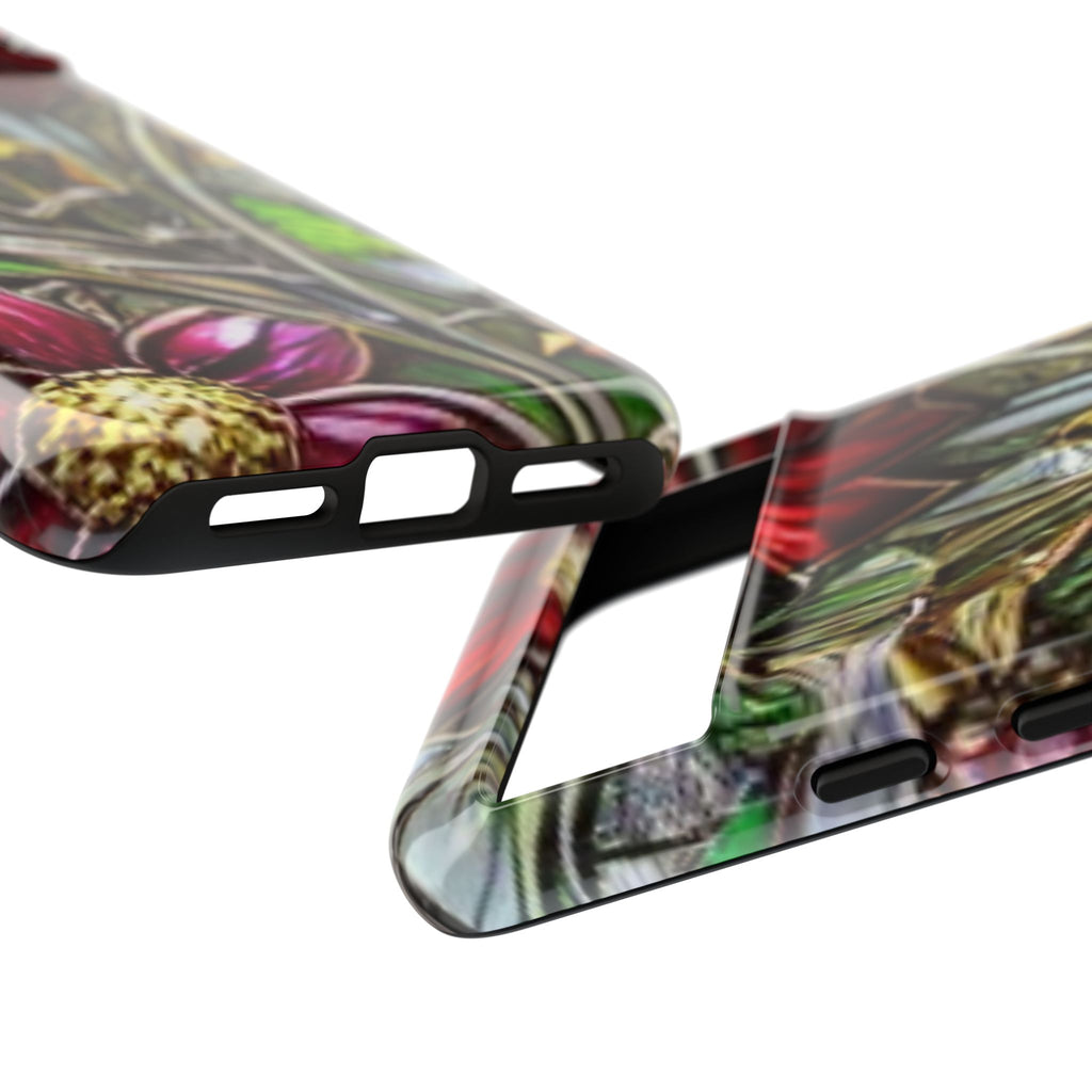 Floral Stained Glass Phone Case – Metallic Red & Purple Flower Design