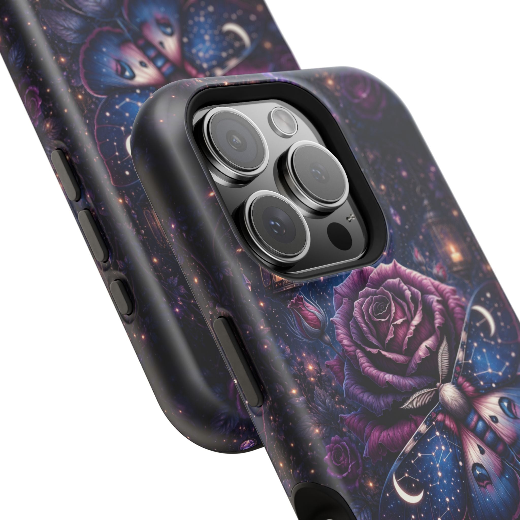 Mystical Rose & Moth Phone Case – Floral MagSafe-Compatible Cover