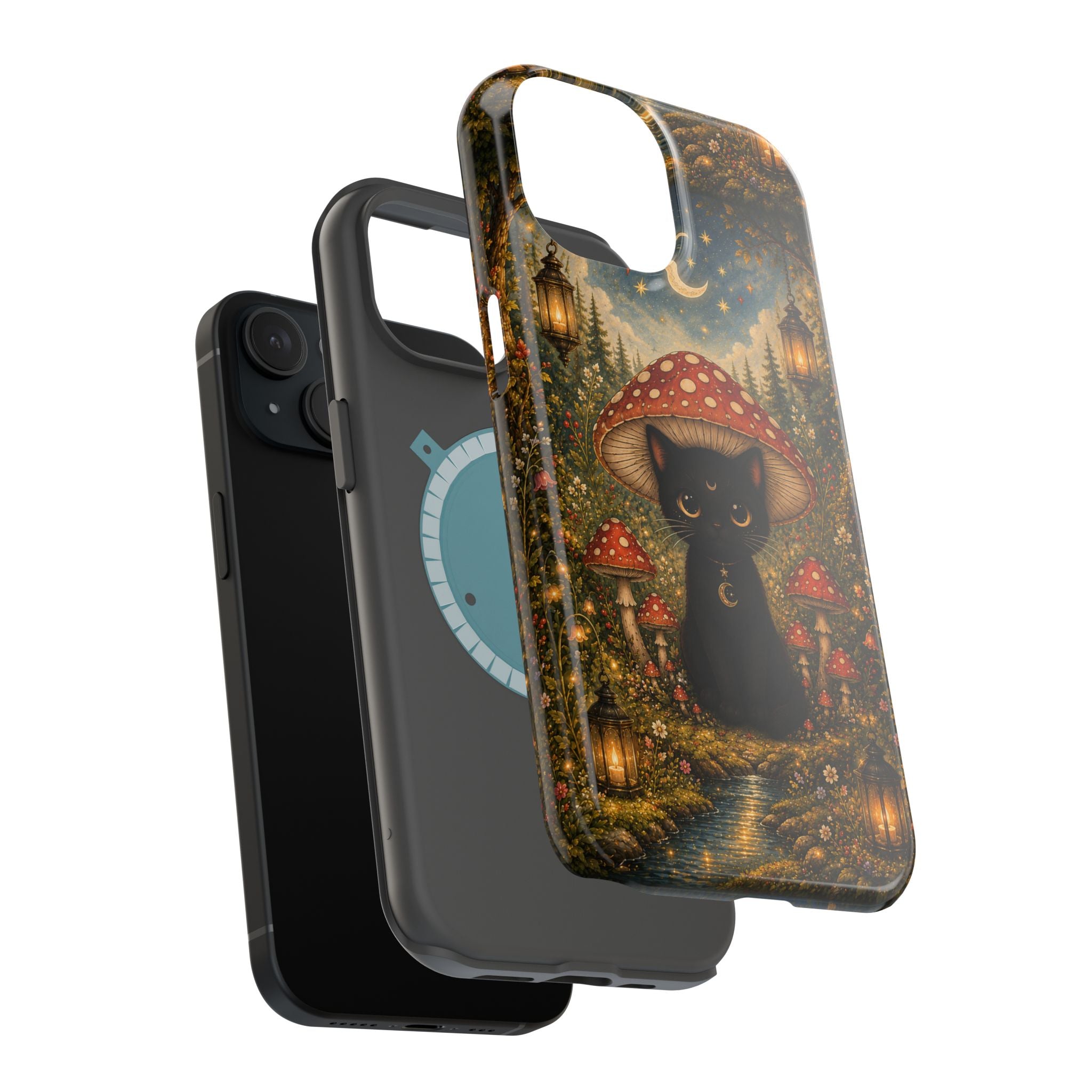 Black Cat & Mushroom Phone Case – Magical MagSafe-Compatible Cover
