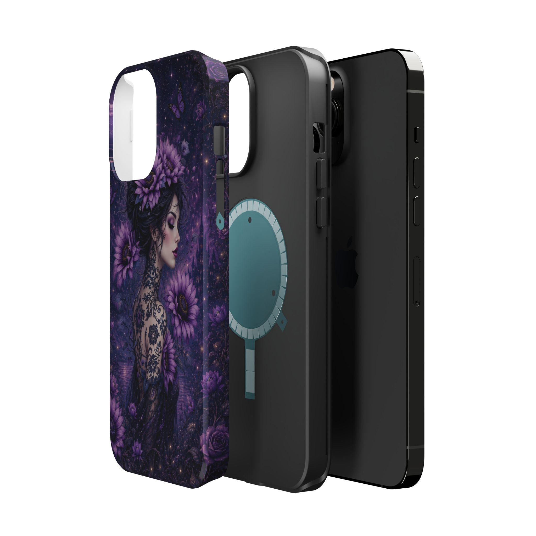 Gothic Floral Woman Phone Case – Dark Botanical MagSafe-Compatible Cover