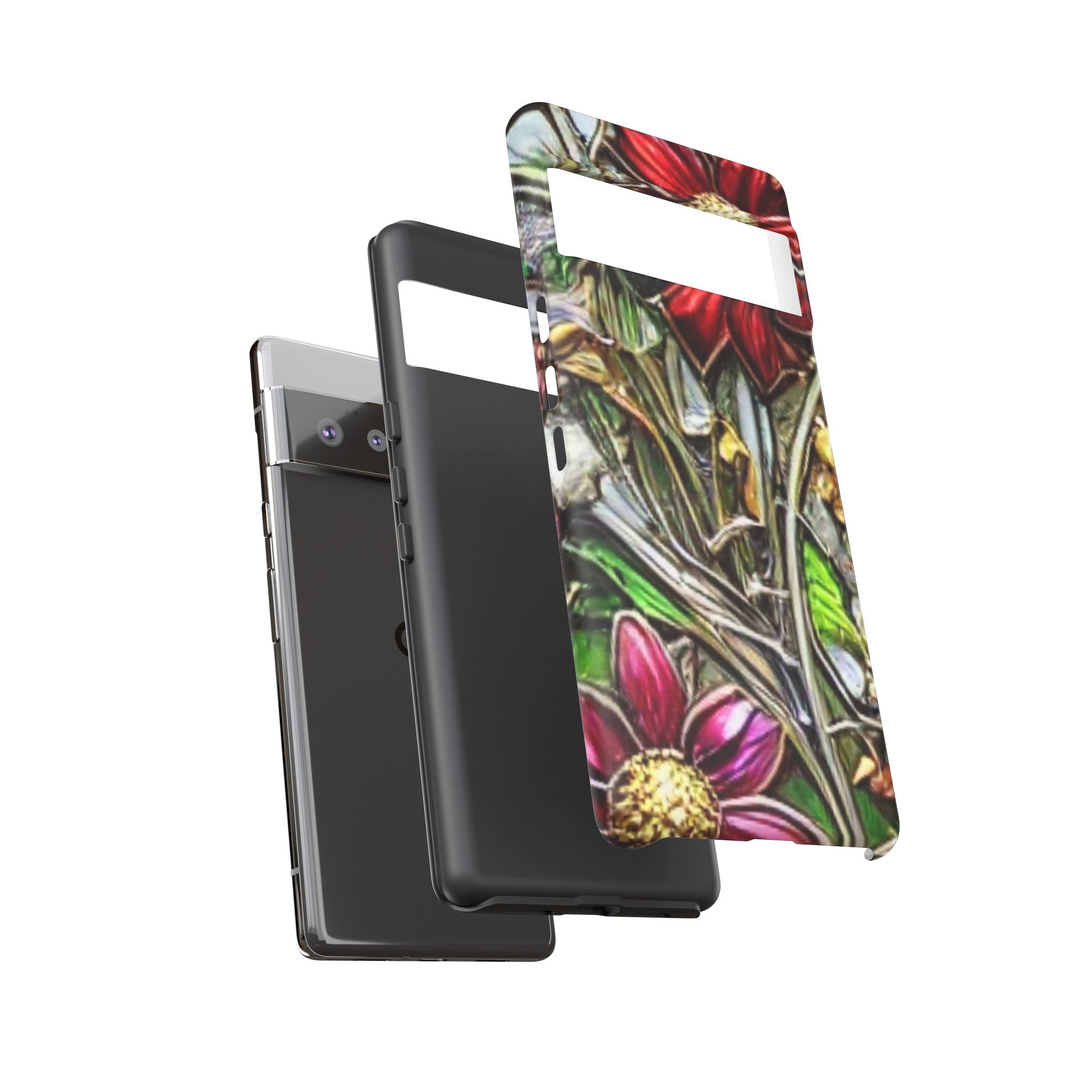 Floral Stained Glass Phone Case – Metallic Red & Purple Flower Design
