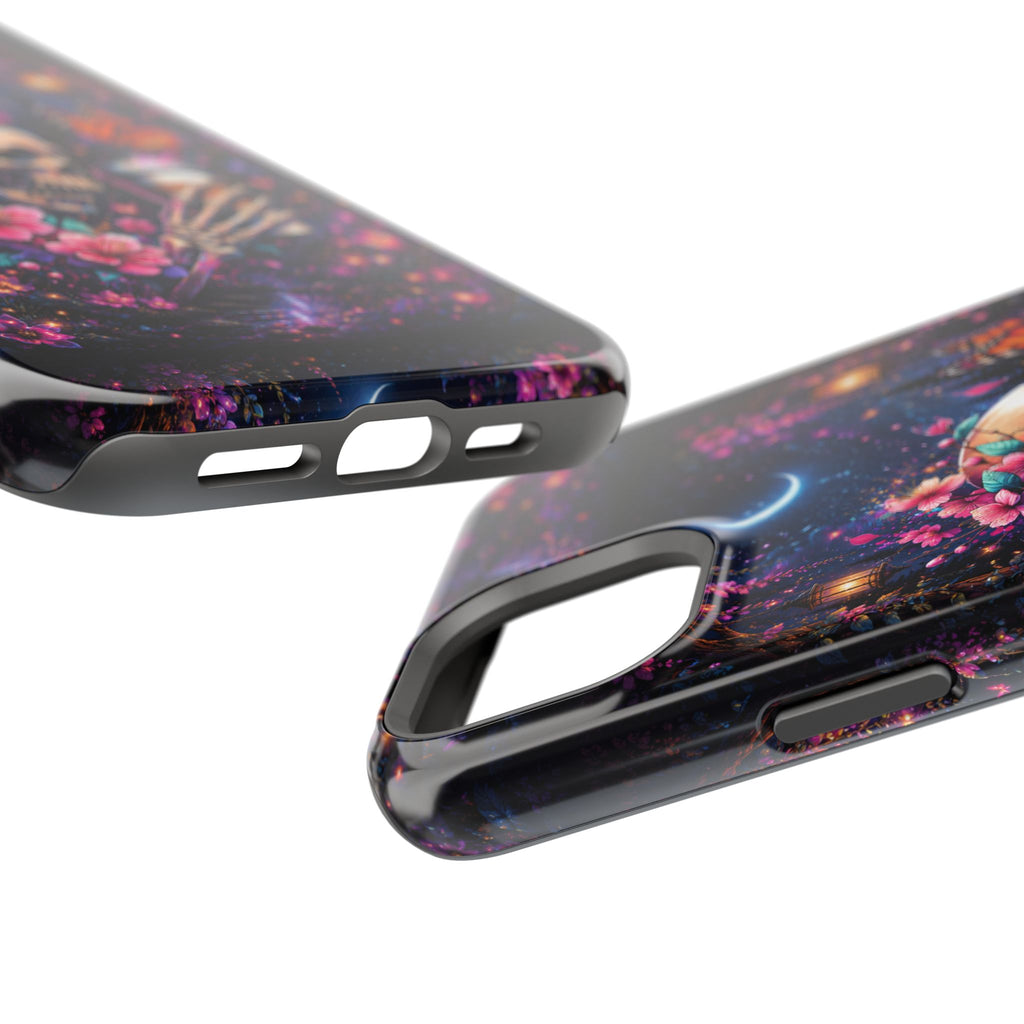 Skull & Cherry Blossom Phone Case – Floral Gothic MagSafe Cover