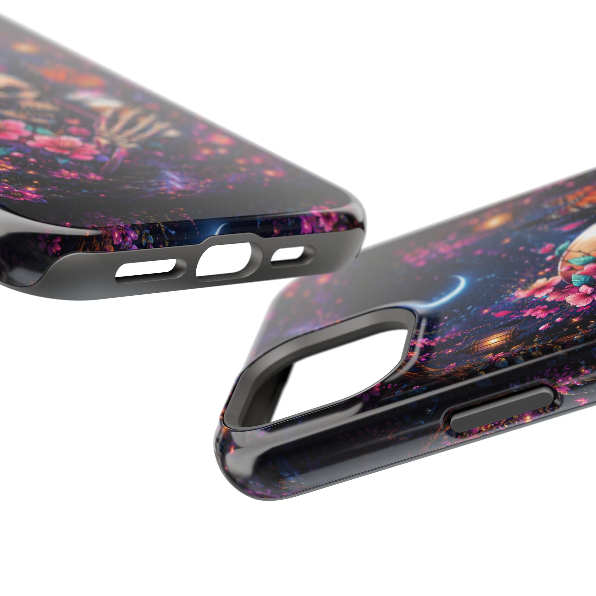 Skull & Cherry Blossom Phone Case – Floral Gothic MagSafe Cover
