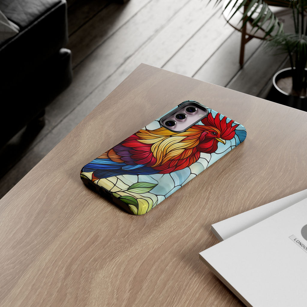 Colorful Stained Glass Rooster Android Case, Tough Protective Phone Cover, Farmhouse Decor Protective Phone Case, Unique Chicken Design