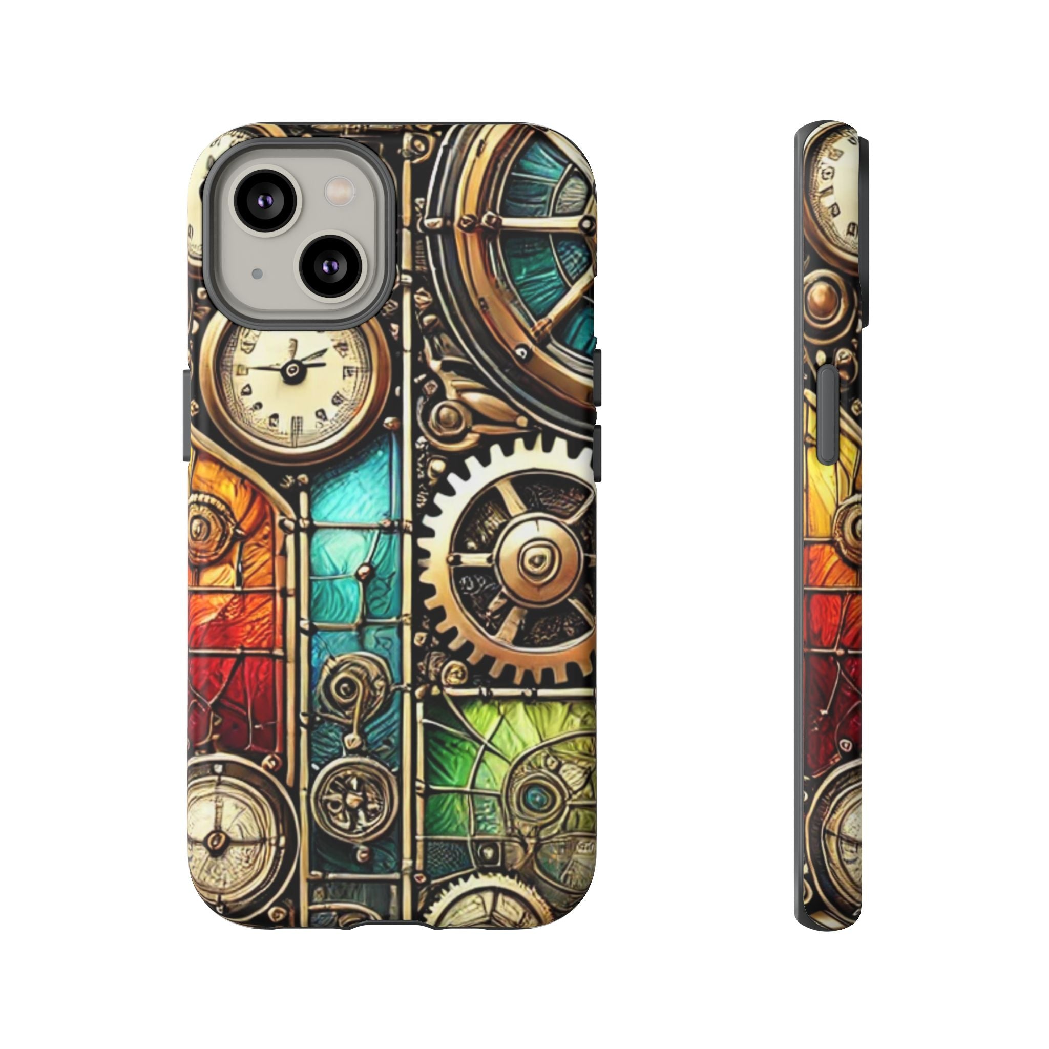 Steampunk Faux Stained Glass iPhone Case – 3D Full-Wrap Protective Cover with TPU Liner