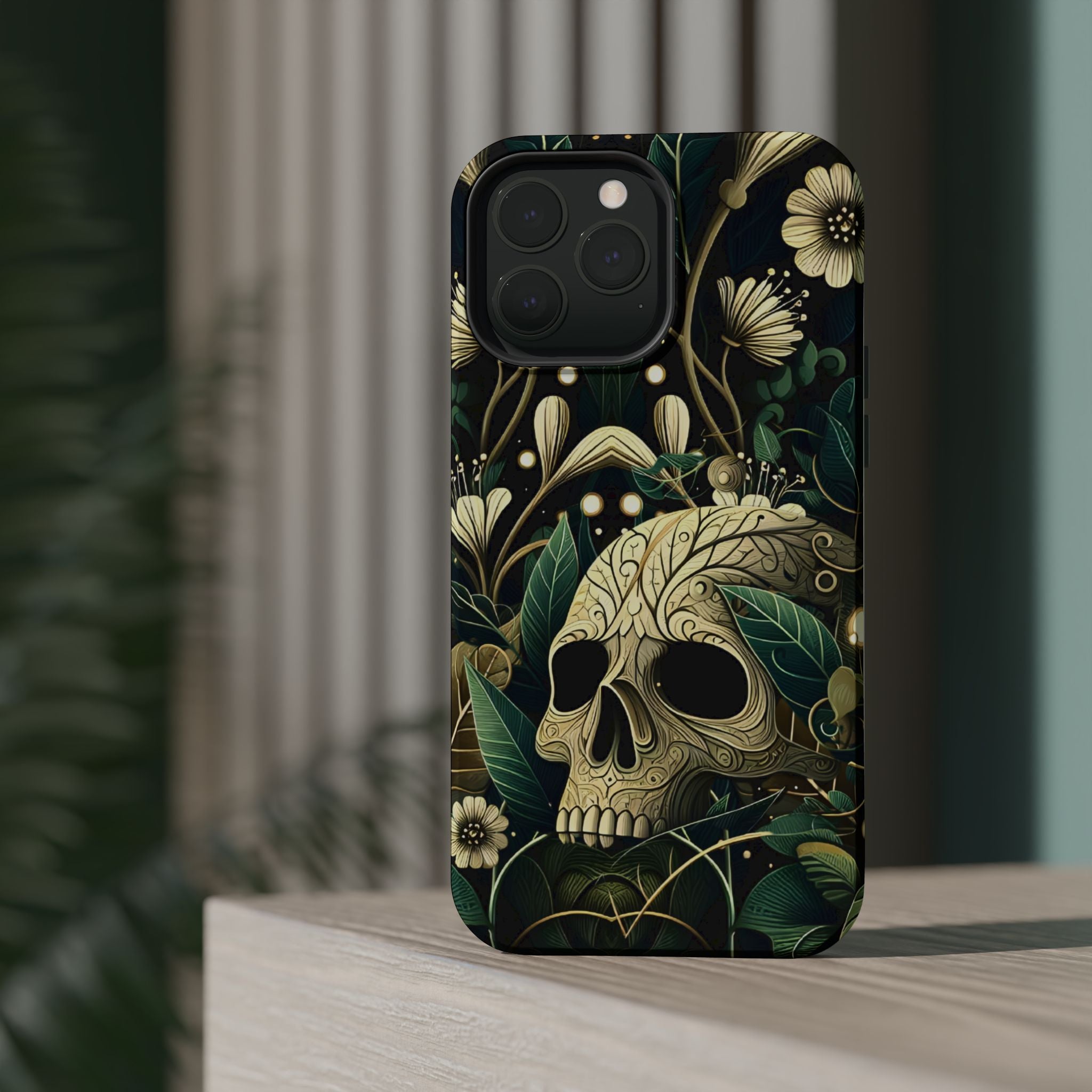 Floral Skull Phone Case – Botanical Gothic MagSafe-Compatible Cover