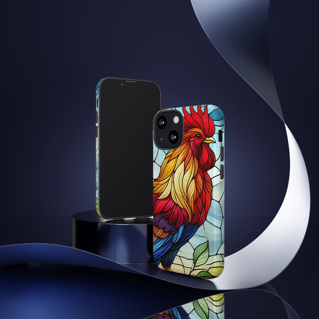 Colorful Stained Glass Rooster Android Case, Tough Protective Phone Cover, Farmhouse Decor Protective Phone Case, Unique Chicken Design