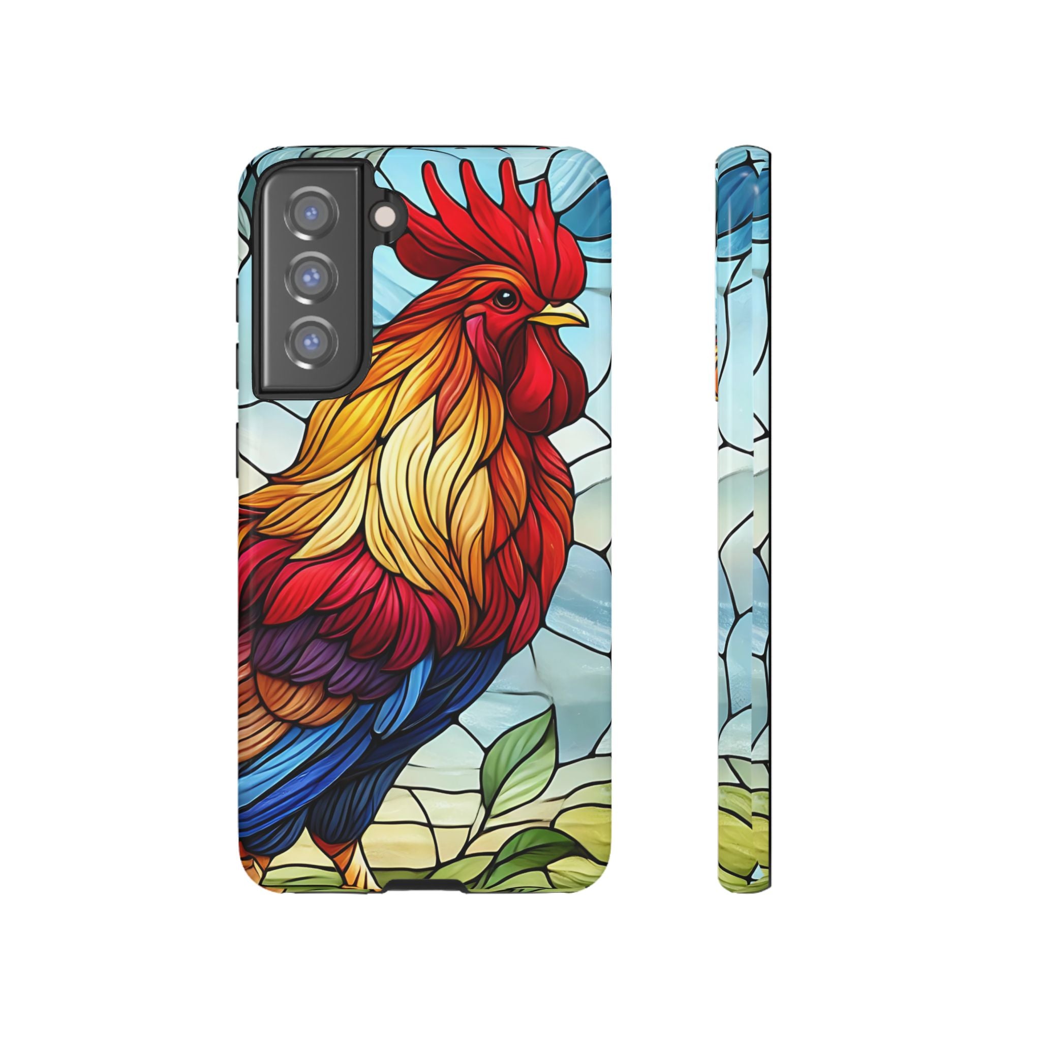 Colorful Stained Glass Rooster Android Case, Tough Protective Phone Cover, Farmhouse Decor Protective Phone Case, Unique Chicken Design