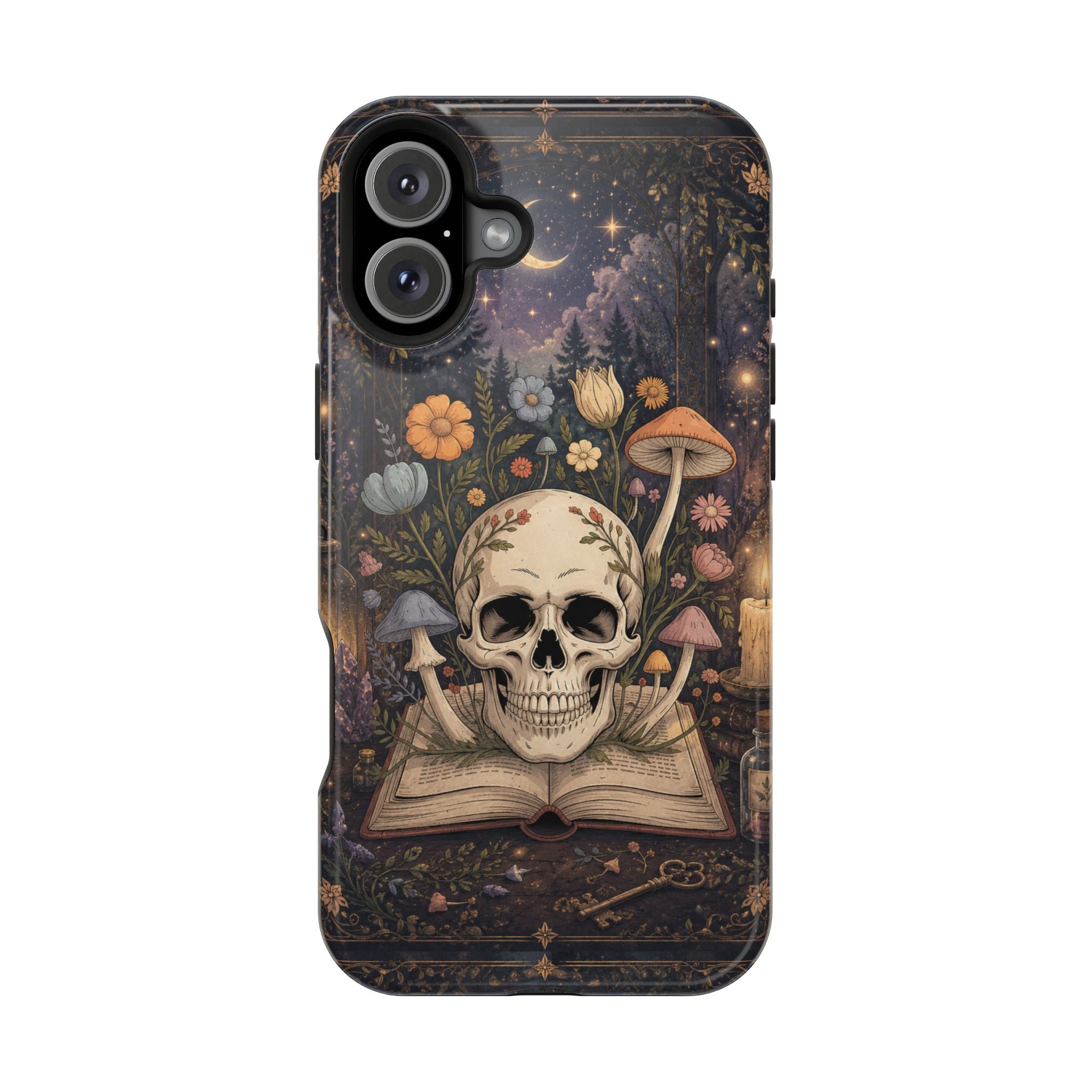 Skull & Mushroom Phone Case – Gothic MagSafe-Compatible Impact-Resistant Case