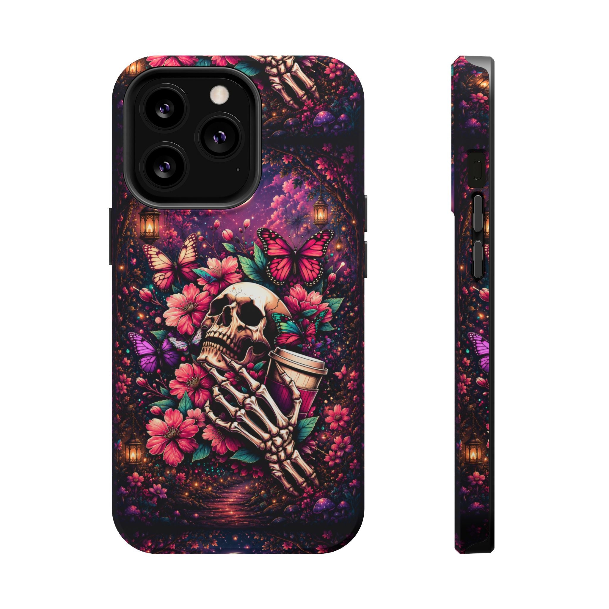 Skull & Butterflies Phone Case – Gothic Floral MagSafe-Compatible Case
