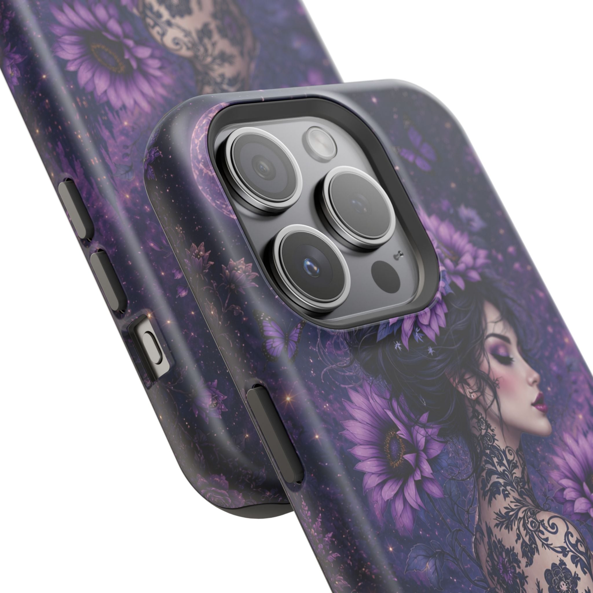 Gothic Floral Woman Phone Case – Dark Botanical MagSafe-Compatible Cover