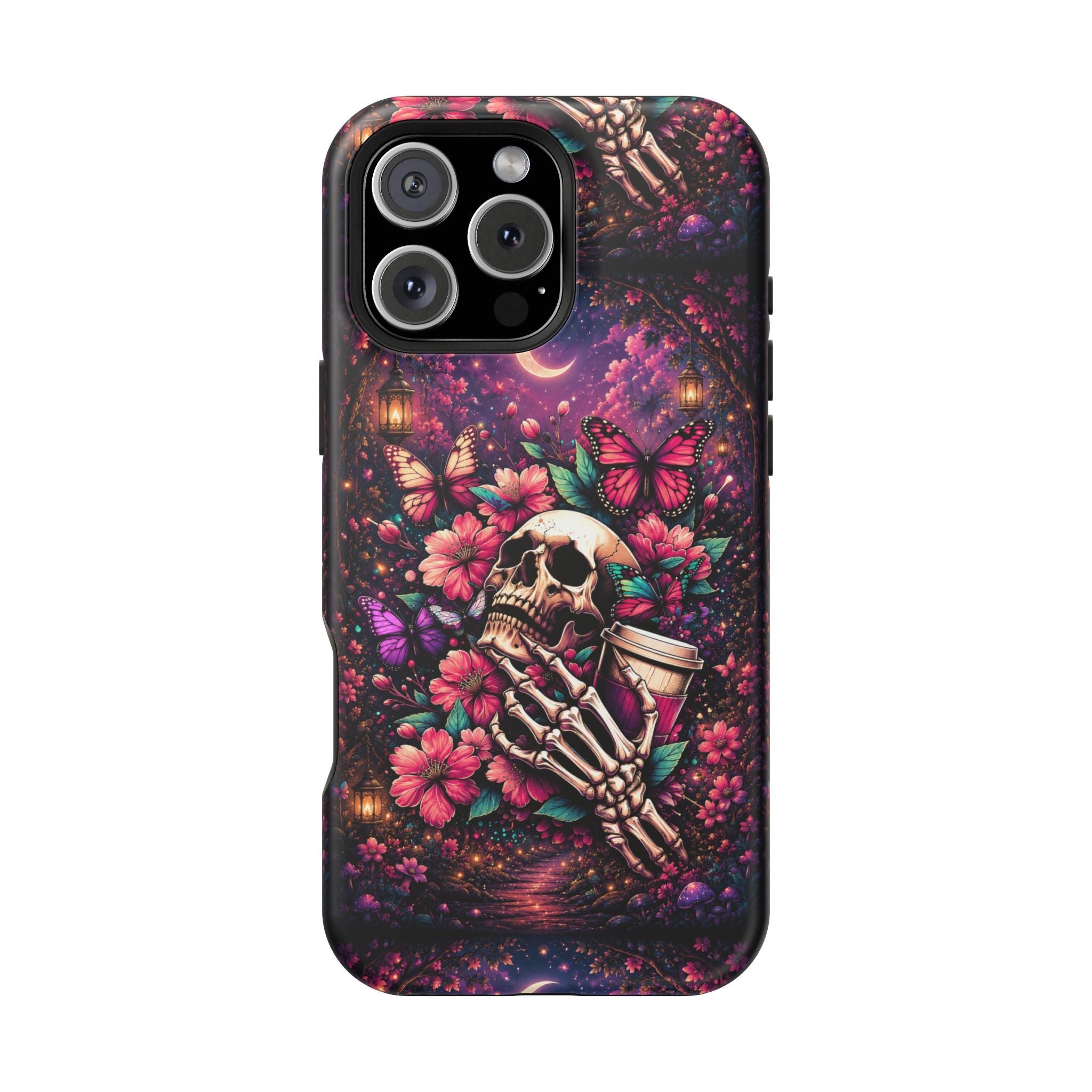 Skull & Butterflies Phone Case – Gothic Floral MagSafe-Compatible Case