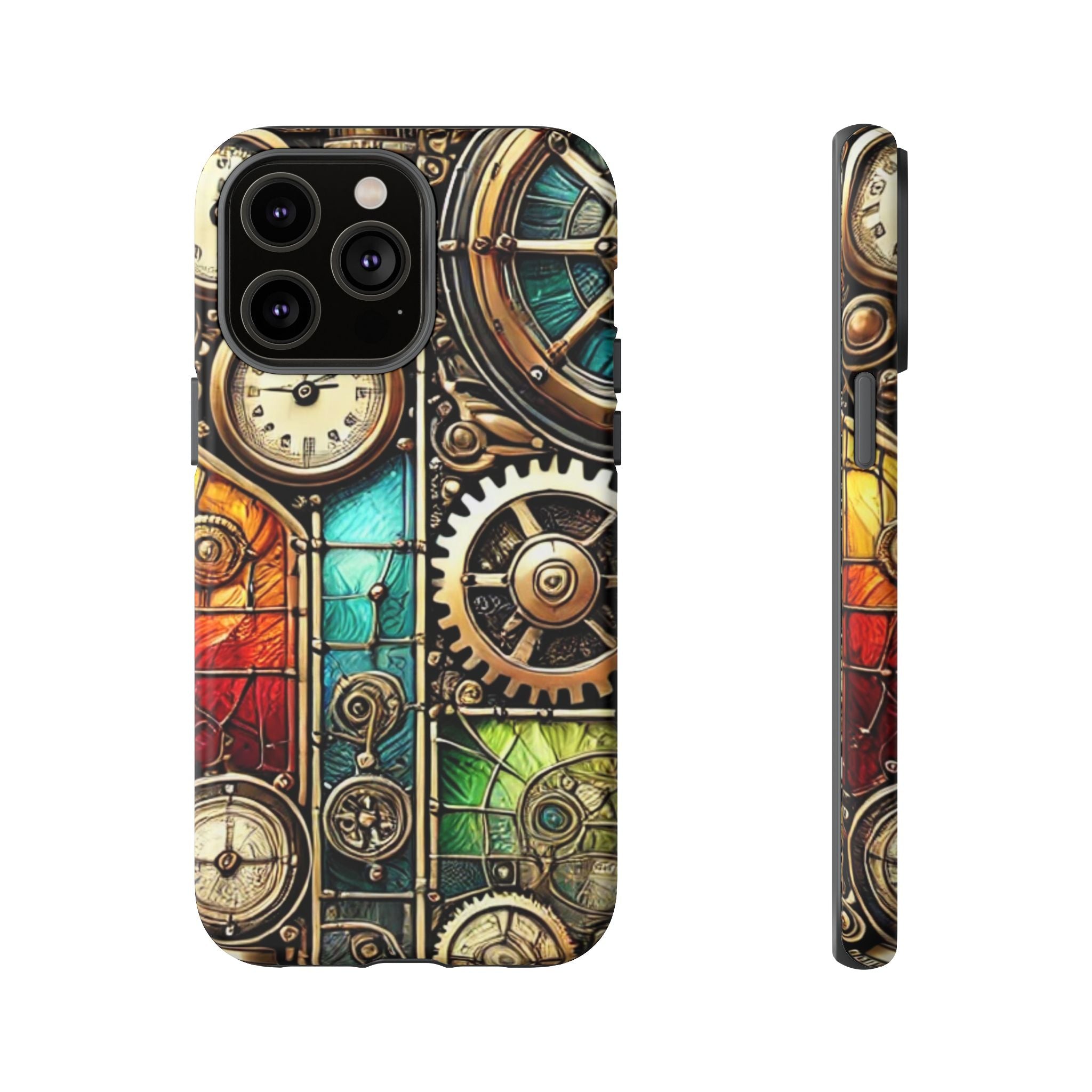 Steampunk Faux Stained Glass iPhone Case – 3D Full-Wrap Protective Cover with TPU Liner