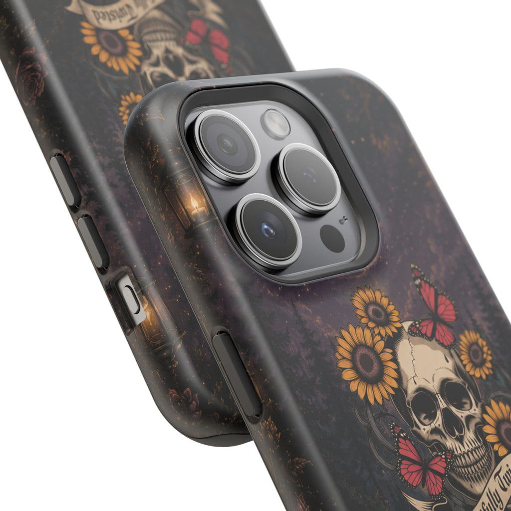 Skull, Sunflowers & Butterflies Phone Case – "Beautifully Twisted" MagSafe Cover
