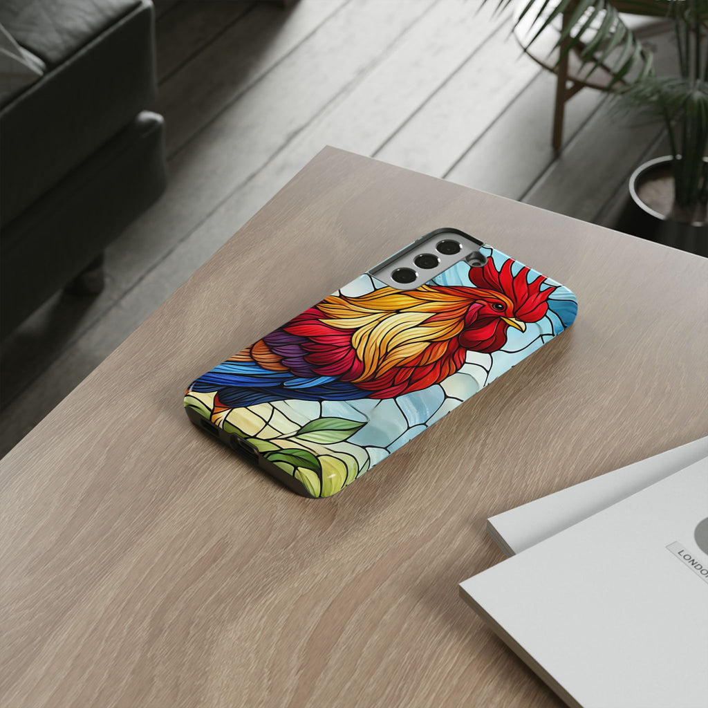 Rooster Faux Stained Glass Phone Case – 3D Full-Wrap Protective Cover with TPU Liner