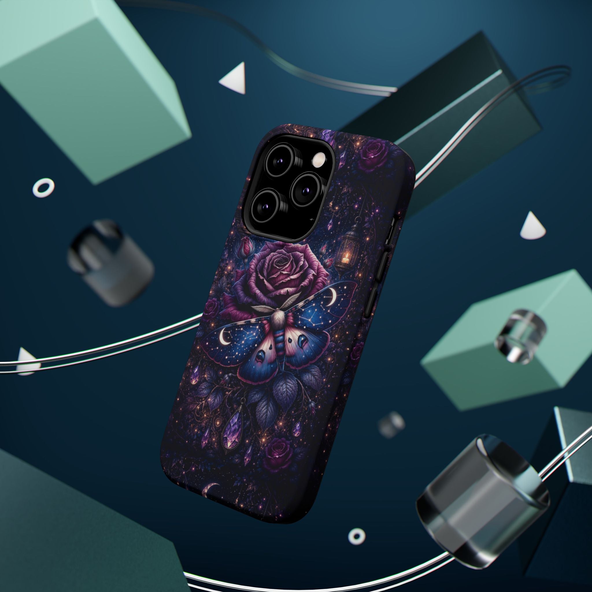 Mystical Rose & Moth Phone Case – Floral MagSafe-Compatible Cover