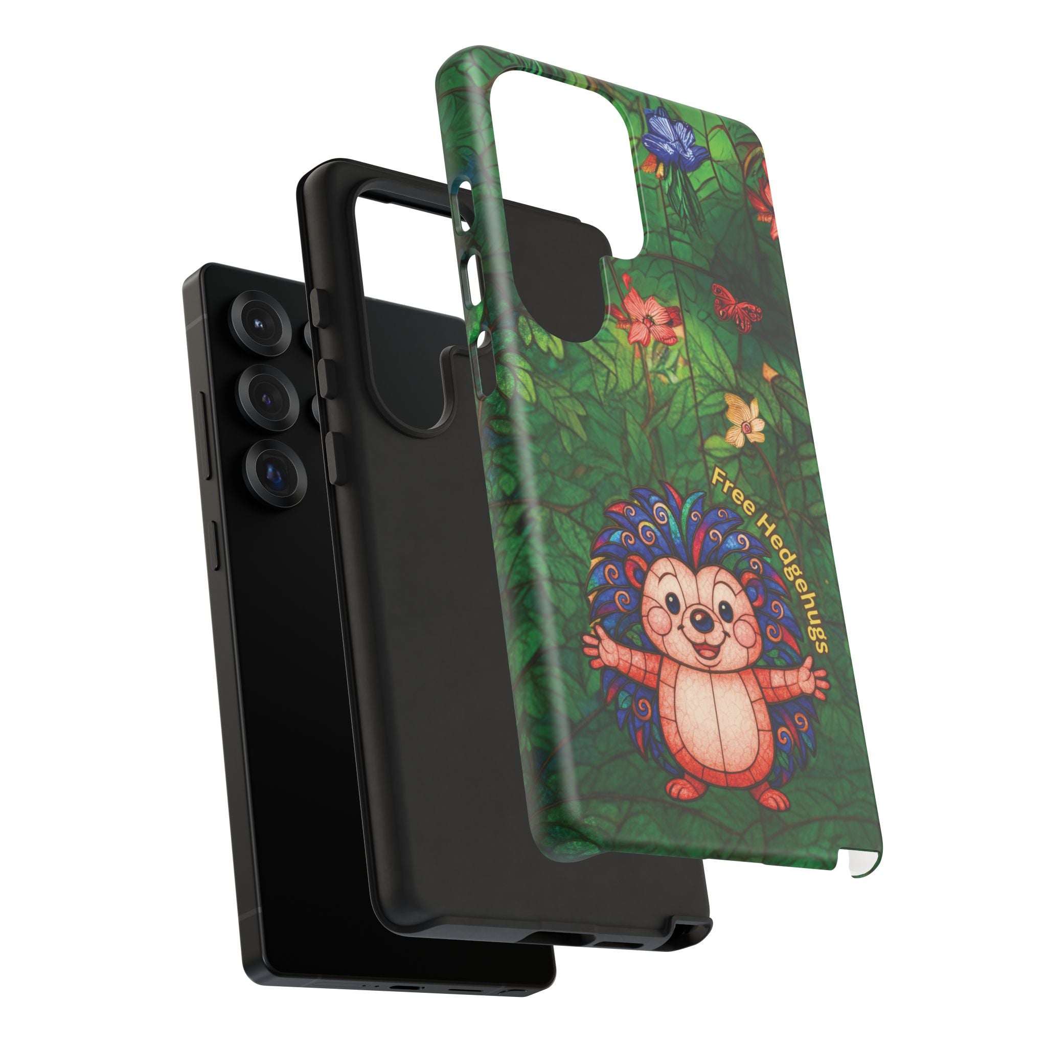 Stained Glass Hedgehog Phone Case – "Free Hedgehugs" Floral Design