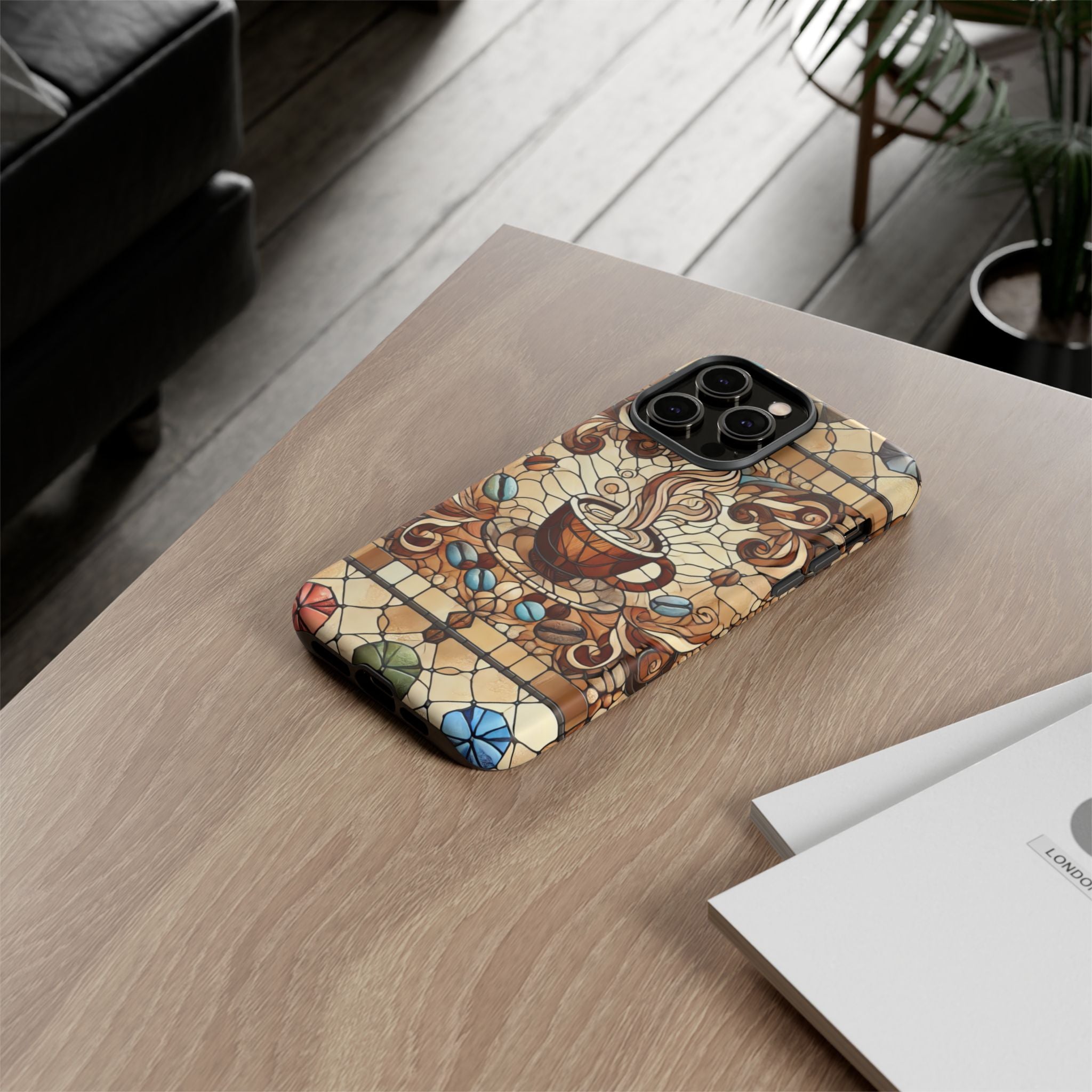 Stained Glass Coffee iPhone Case – Shockproof TPU, 3D Wrap Design