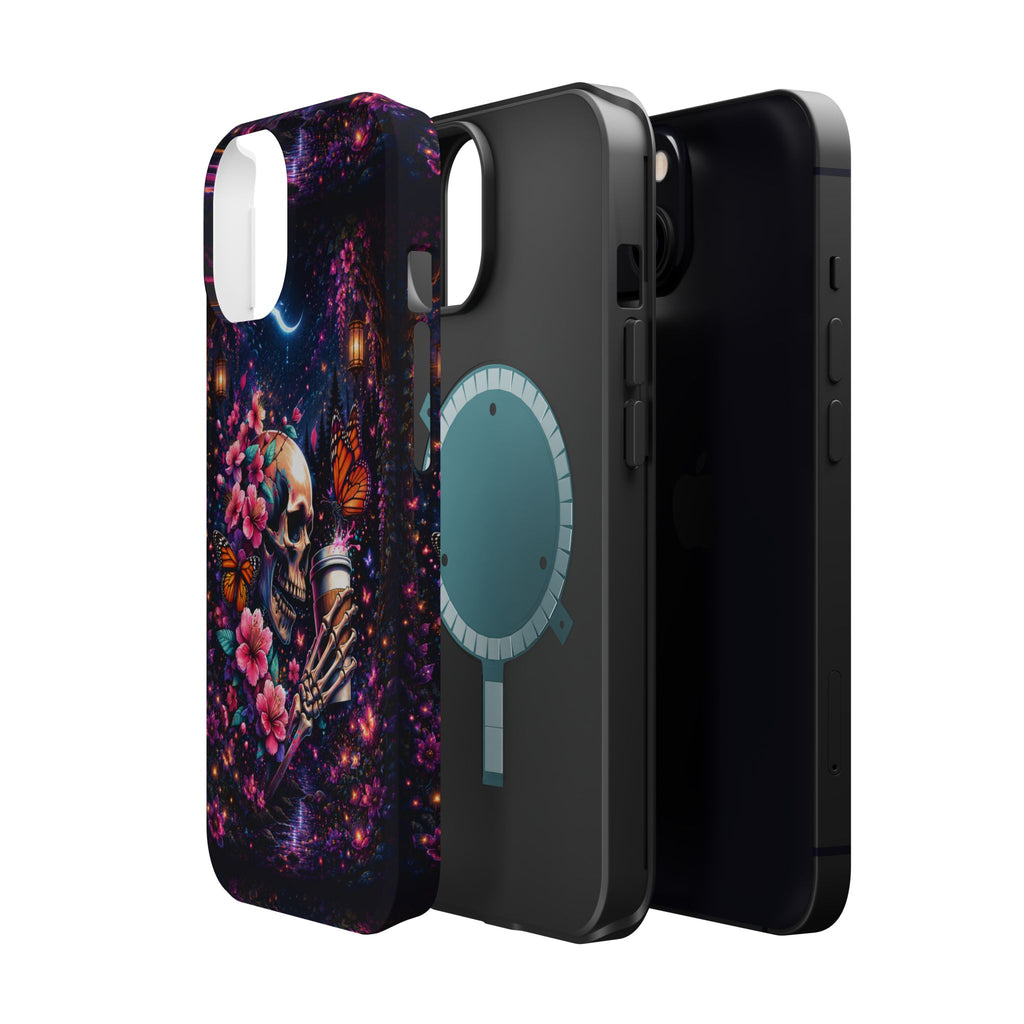 Skull & Cherry Blossom Phone Case – Floral Gothic MagSafe Cover