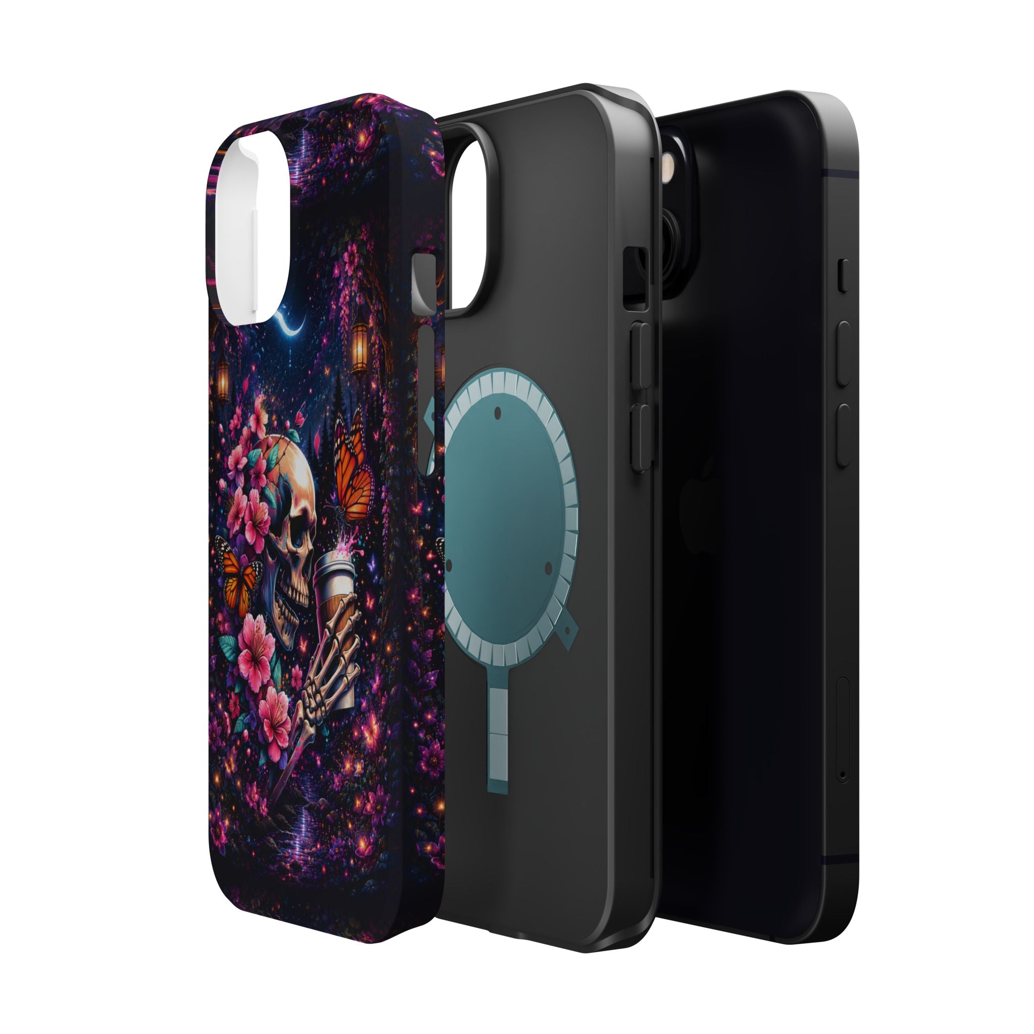Skull & Cherry Blossom Phone Case – Floral Gothic MagSafe Cover
