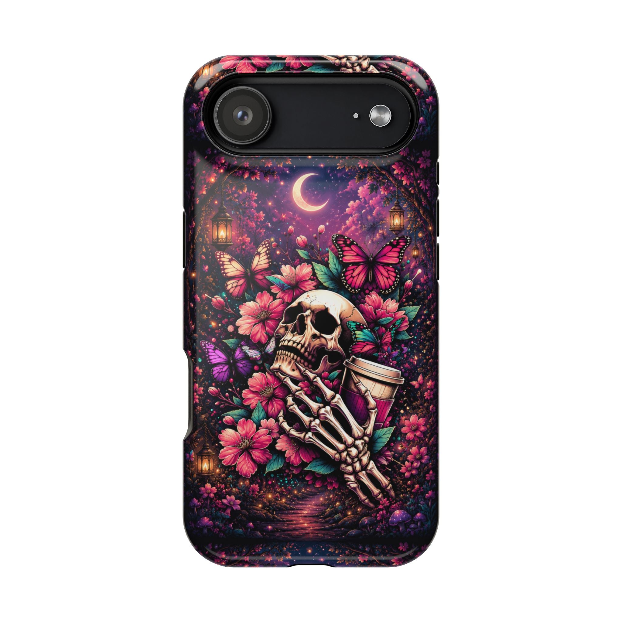 Skull & Butterflies Phone Case – Gothic Floral MagSafe-Compatible Case