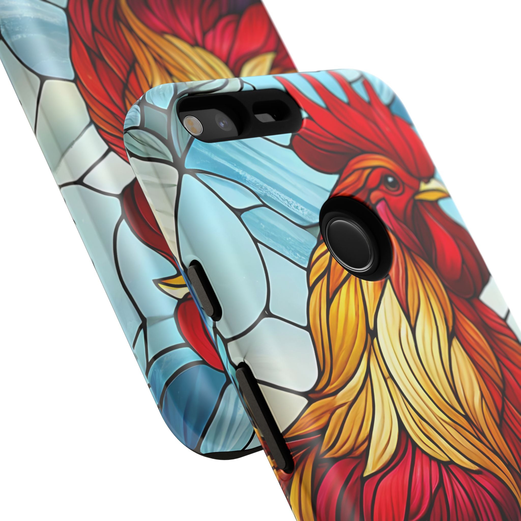 Rooster Faux Stained Glass Phone Case – 3D Full-Wrap Protective Cover with TPU Liner