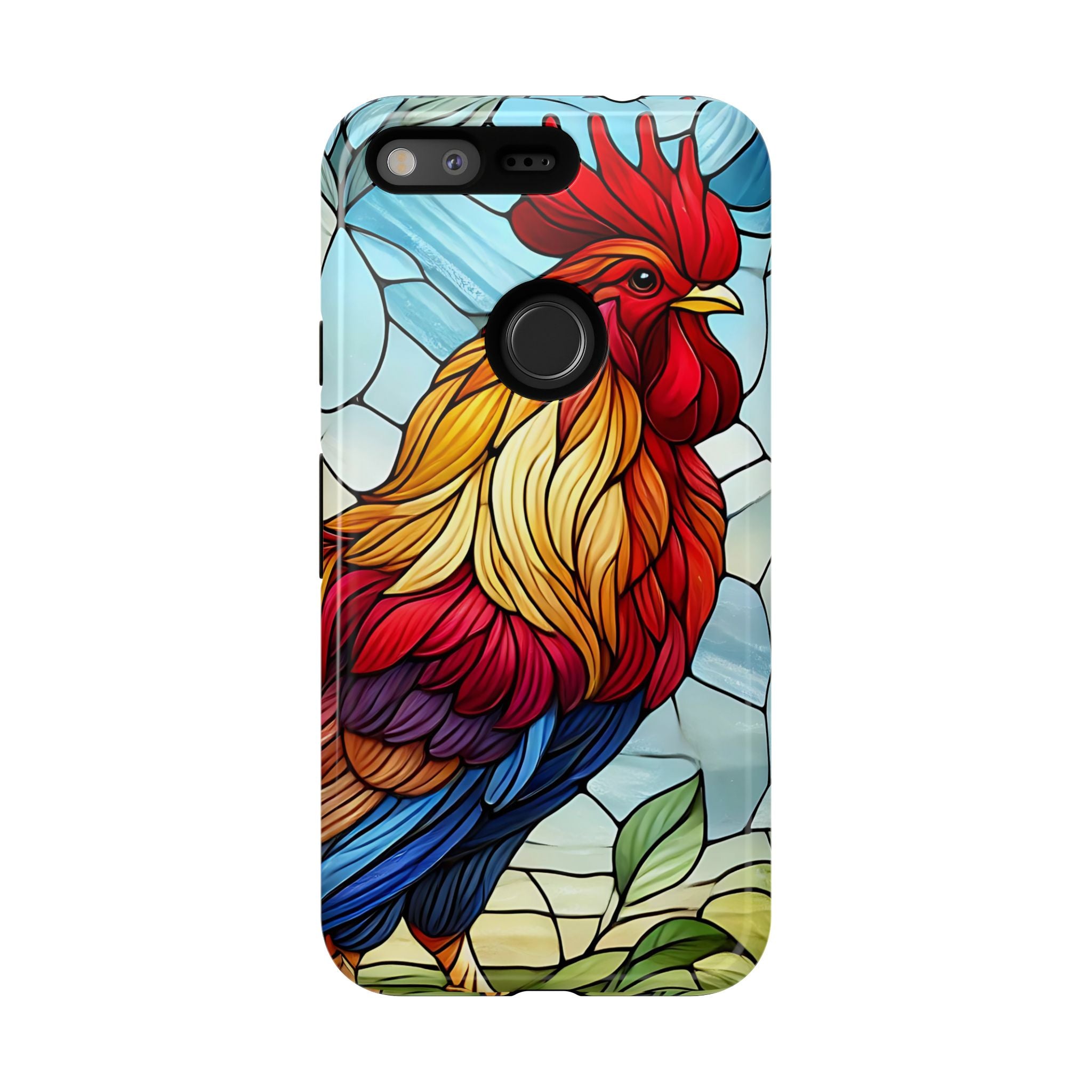 Rooster Faux Stained Glass Phone Case – 3D Full-Wrap Protective Cover with TPU Liner
