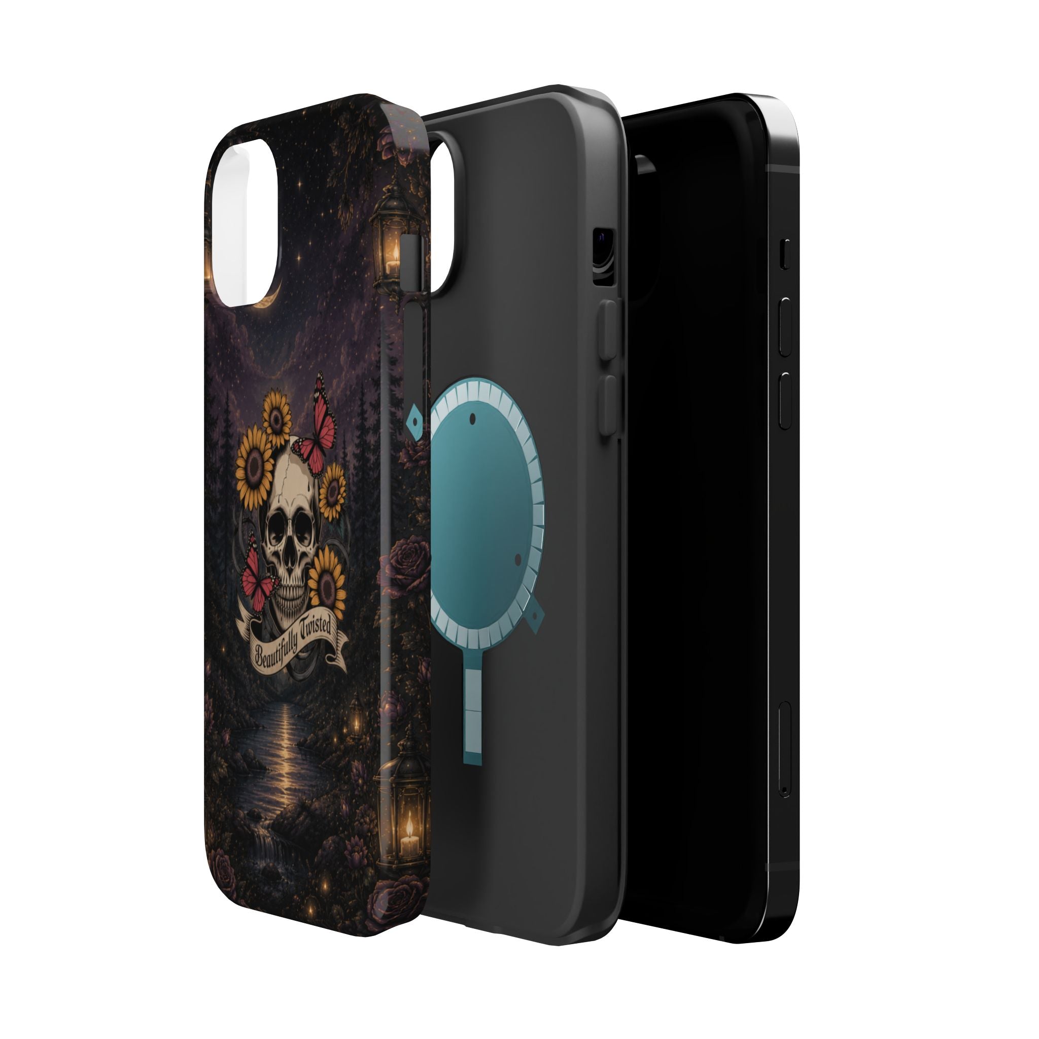 Skull, Sunflowers & Butterflies Phone Case – "Beautifully Twisted" MagSafe Cover