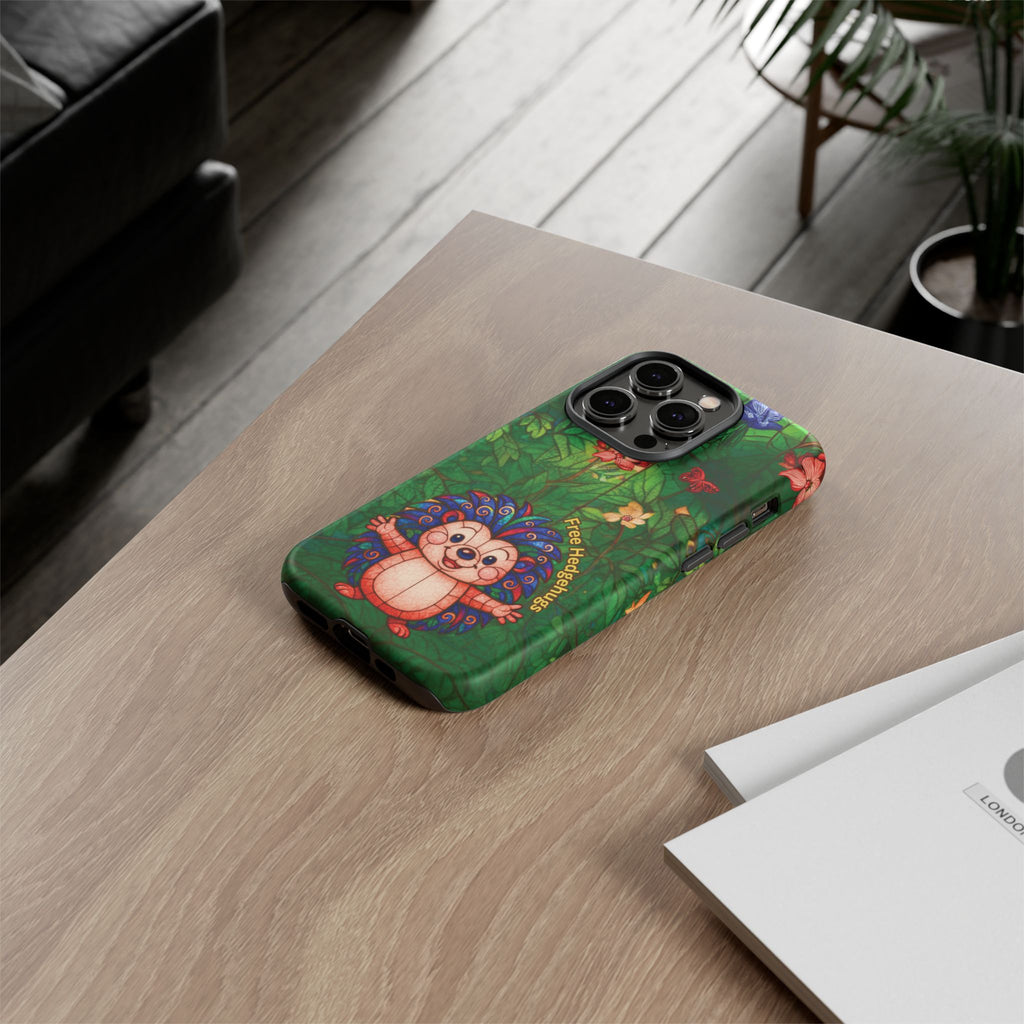 Stained Glass Hedgehog Phone Case – "Free Hedgehugs" Floral Design