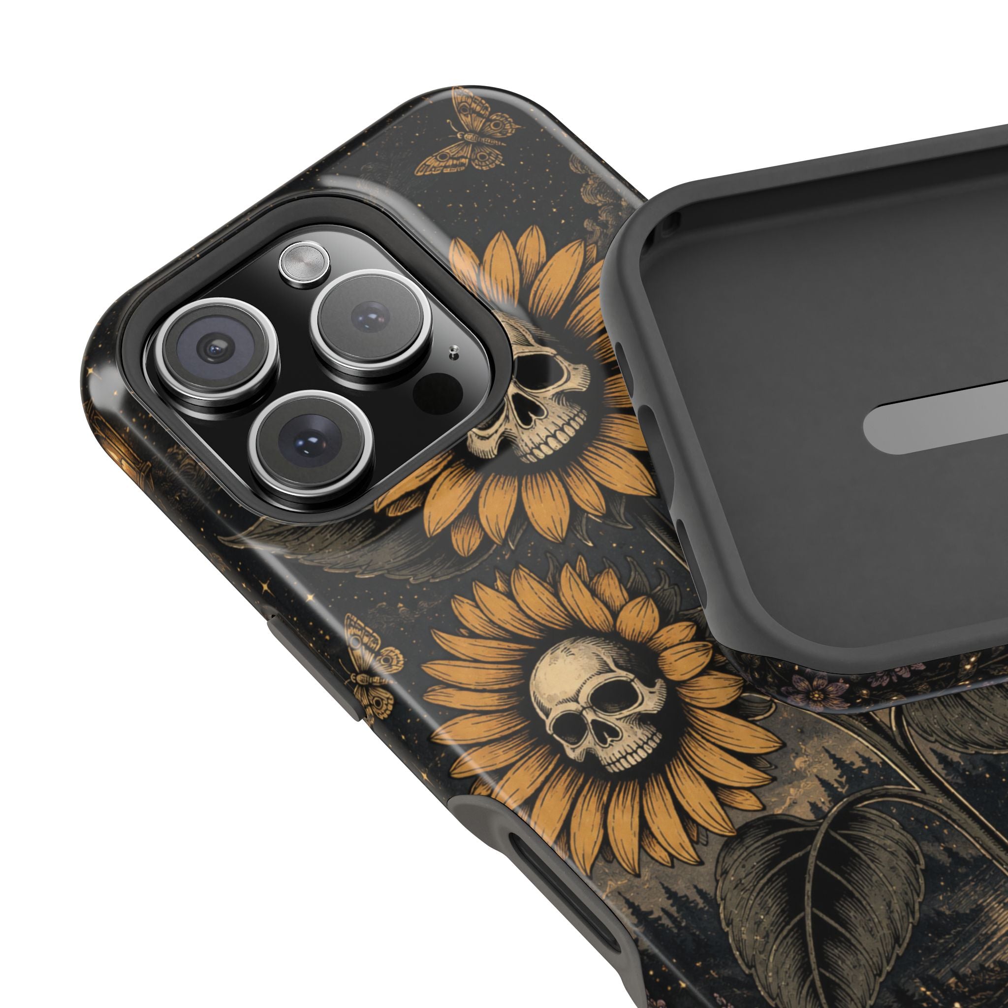 Skull Sunflowers Phone Case – Dark Floral MagSafe-Compatible Cover
