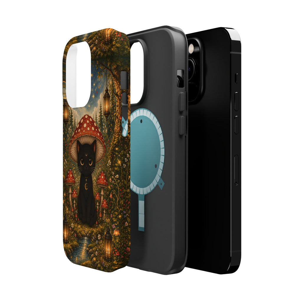 Black Cat & Mushroom Phone Case – Magical MagSafe-Compatible Cover