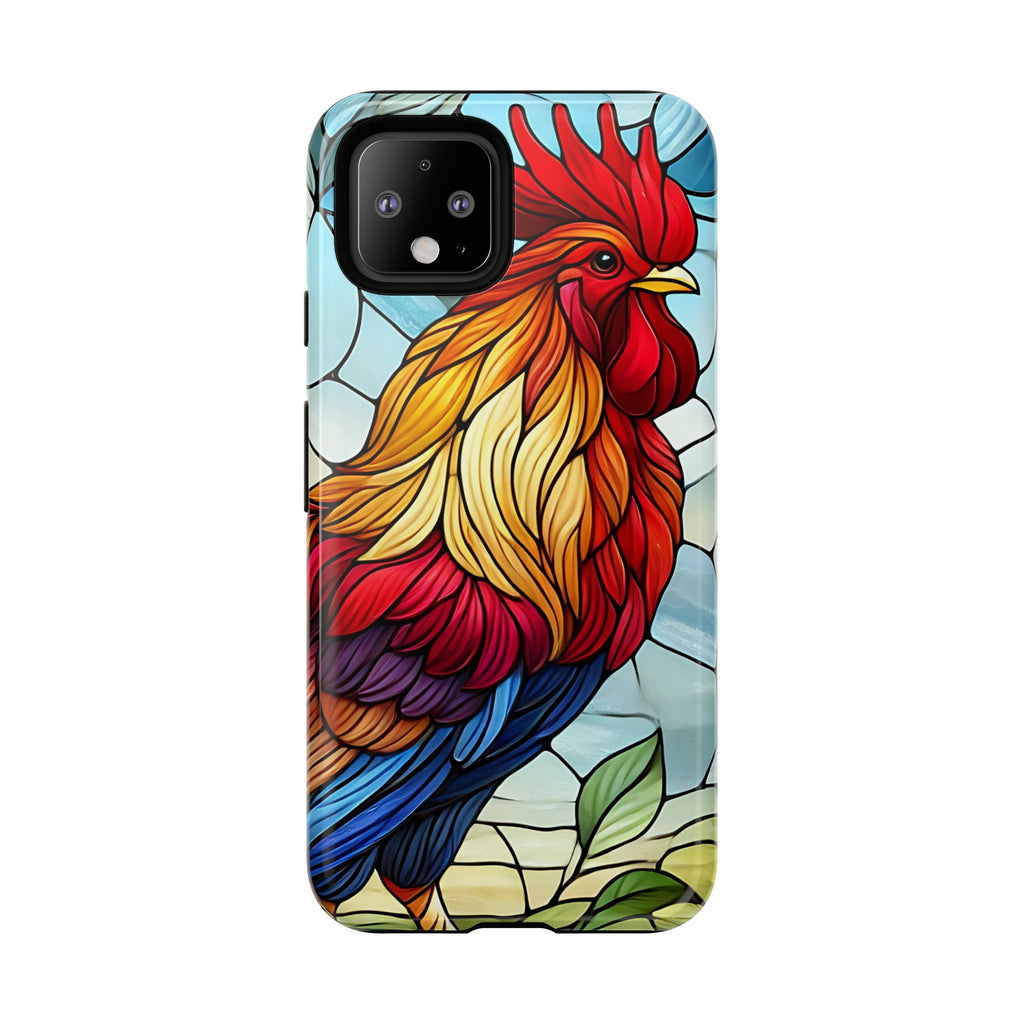 Rooster Faux Stained Glass Phone Case – 3D Full-Wrap Protective Cover with TPU Liner