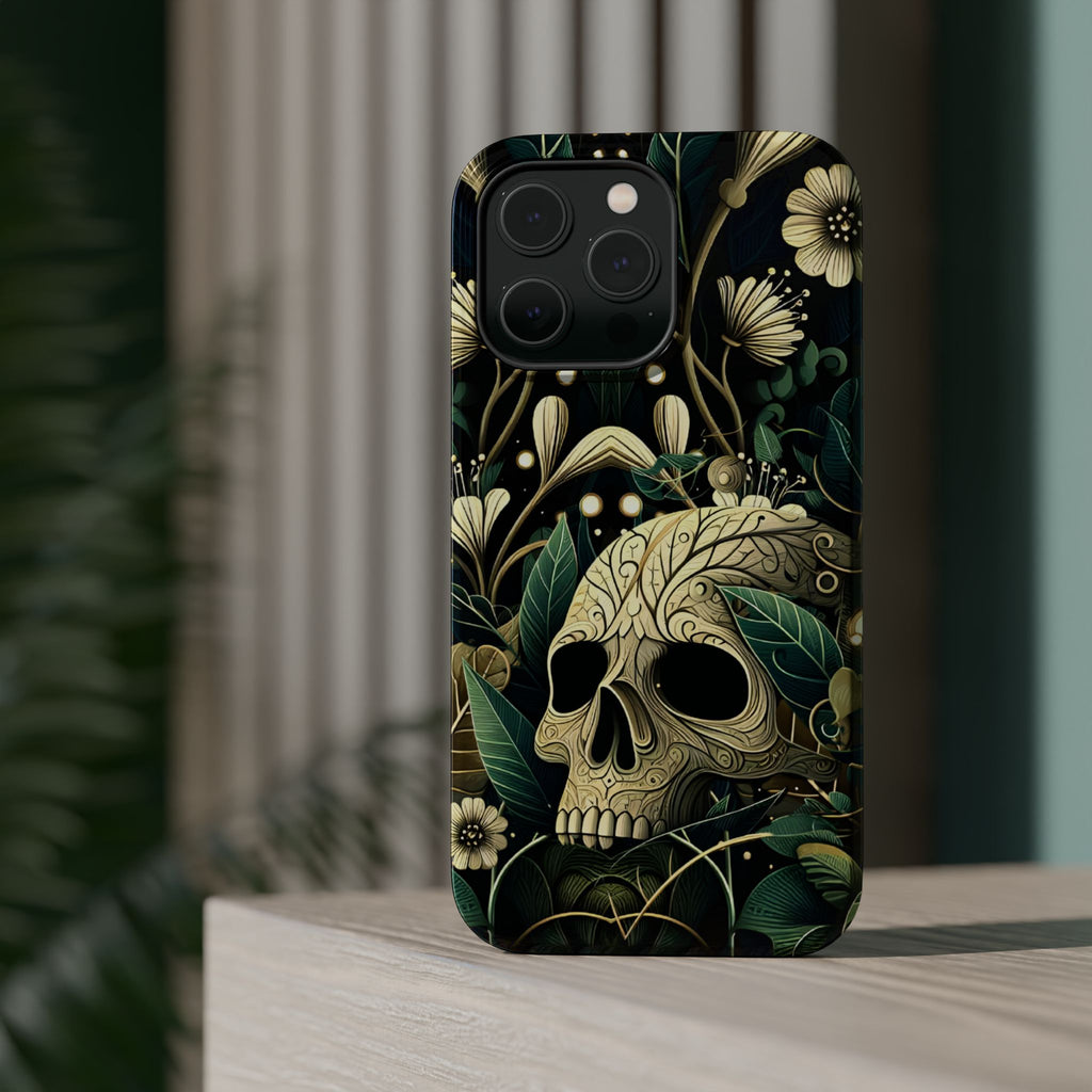 Floral Skull Phone Case – Botanical Gothic MagSafe-Compatible Cover