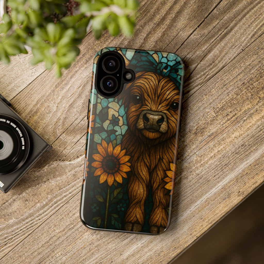 Stained Glass Baby Cow Phone Case – Sunflower Farmhouse Animal Design