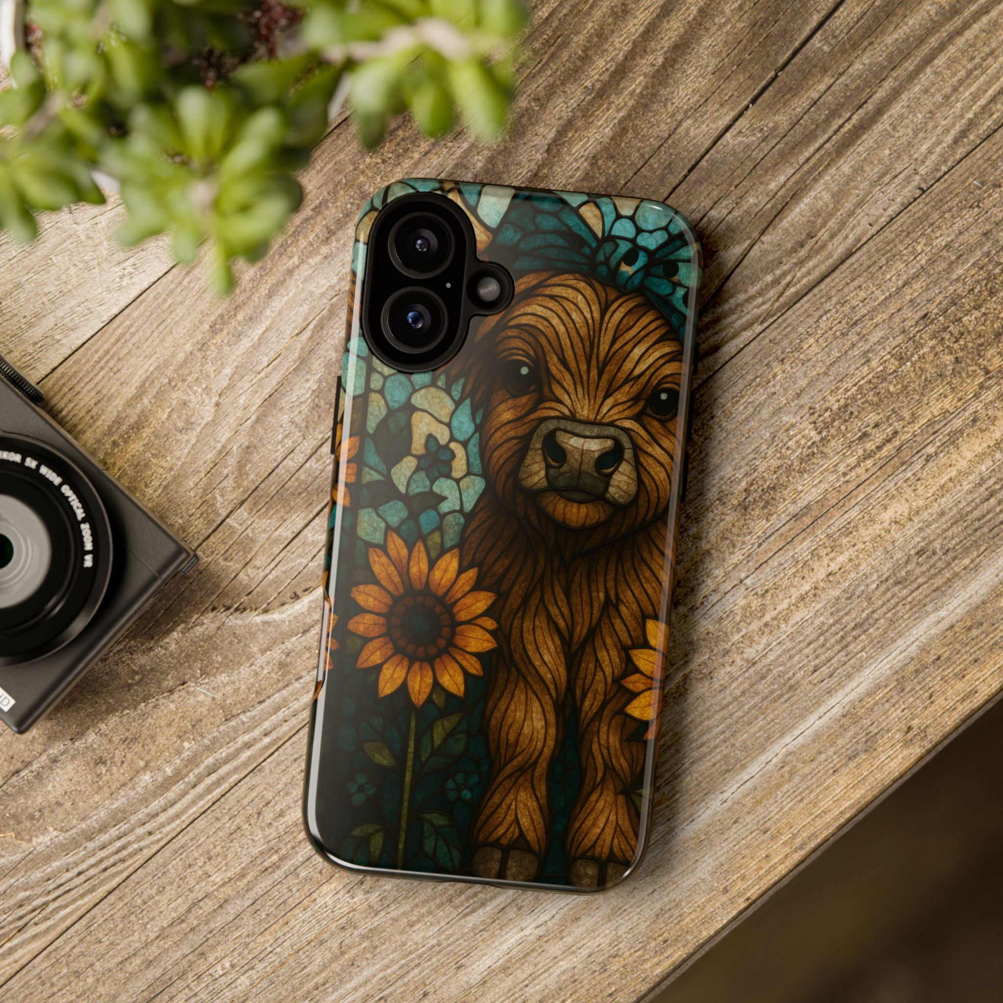 Stained Glass Baby Cow Phone Case – Sunflower Farmhouse Animal Design